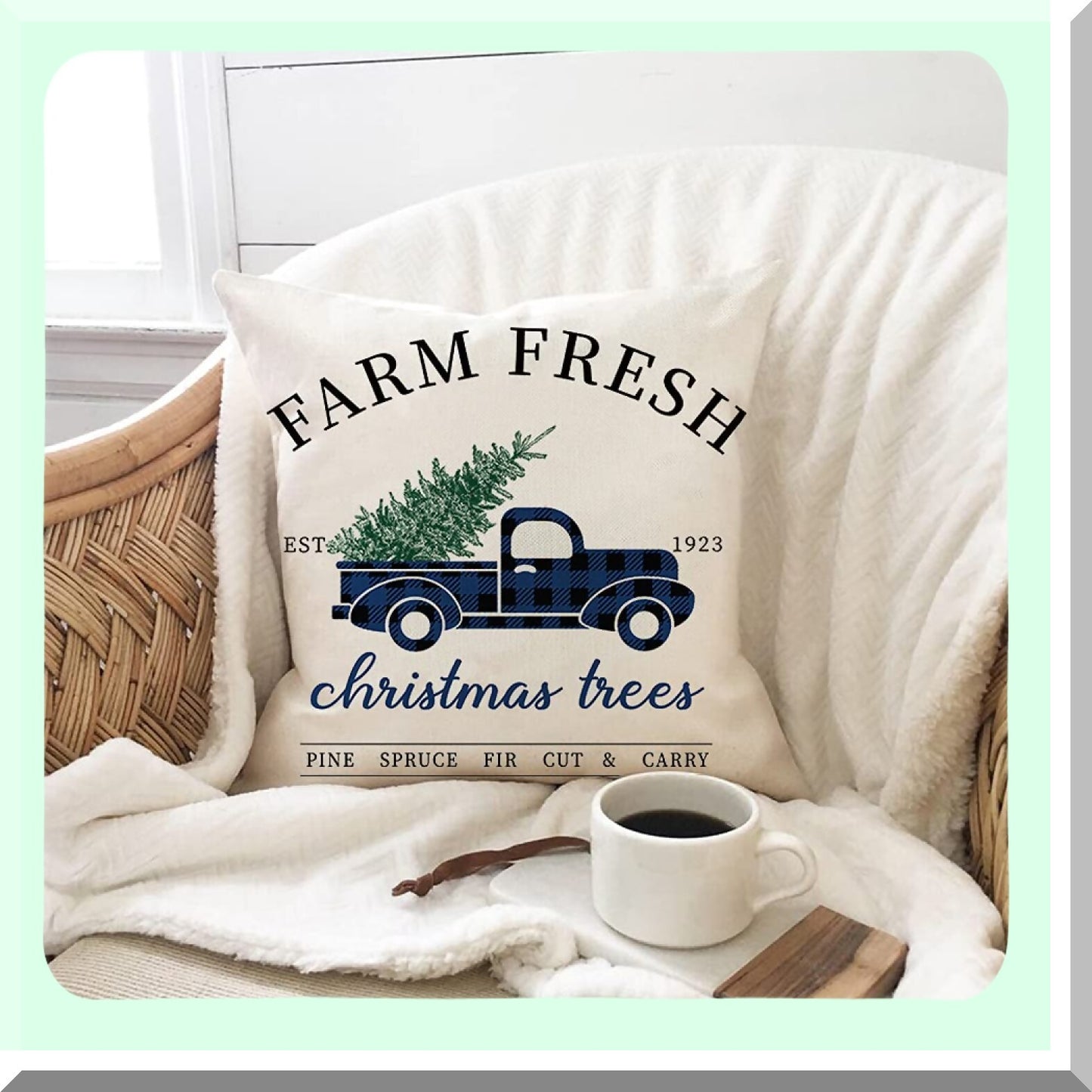 Winter Blue Buffalo Check Plaid Farmhouse Pillow Covers - Set of 2 Rustic Throw Pillow Cases for Sofa Bed Bench Decor - 18x18 Size
