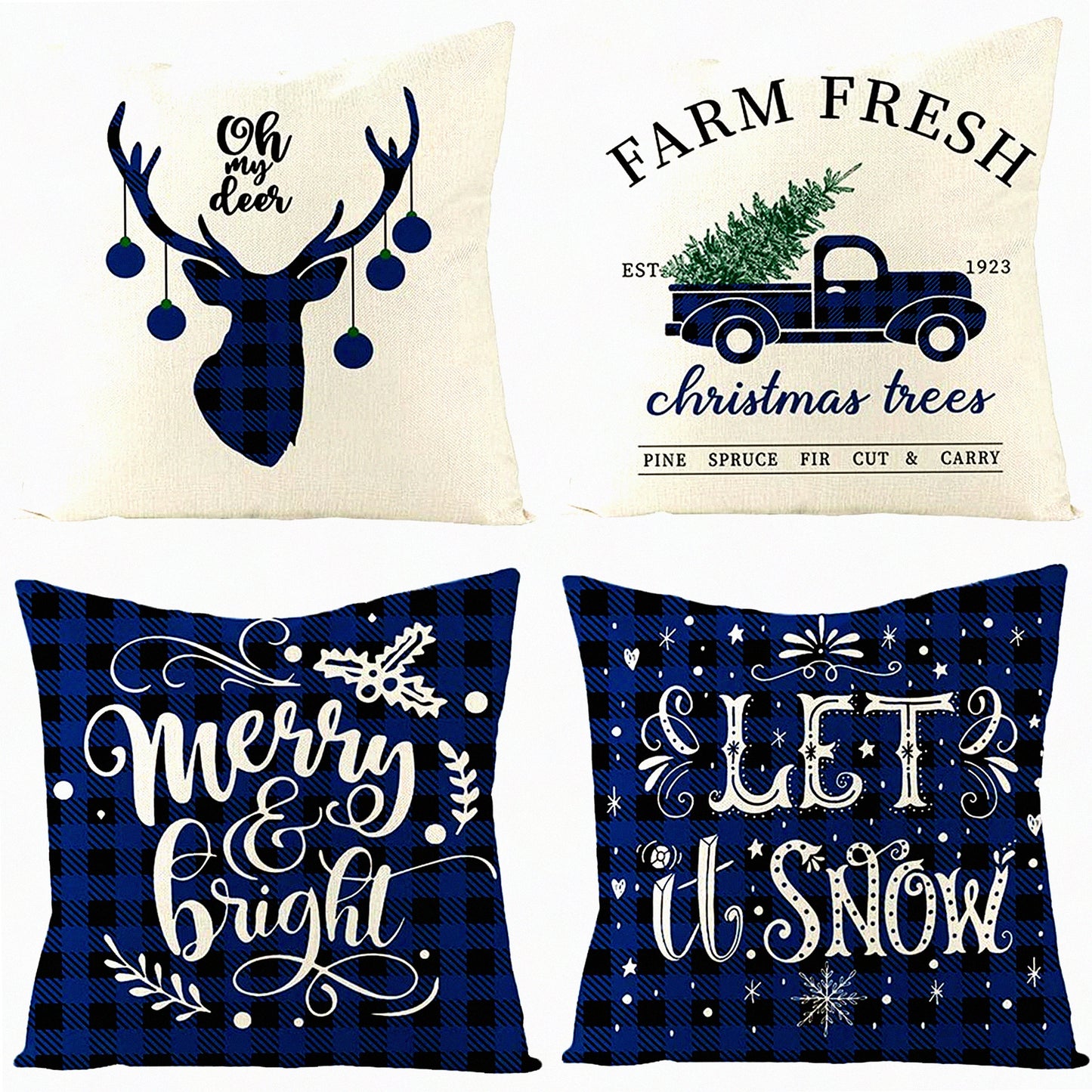 Winter Blue Buffalo Check Plaid Farmhouse Pillow Covers - Set of 2 Rustic Throw Pillow Cases for Sofa Bed Bench Decor - 18x18 Size