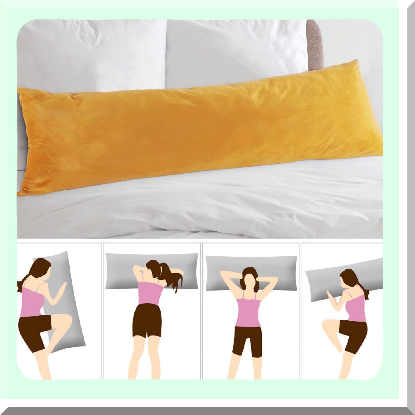 Luxury Velvet Body Pillow Cover - Soft & Cozy Warm Gold Pillowcase - Extra Long 20 x 54 Inches - Premium Quality Bedding - 1 Piece Set