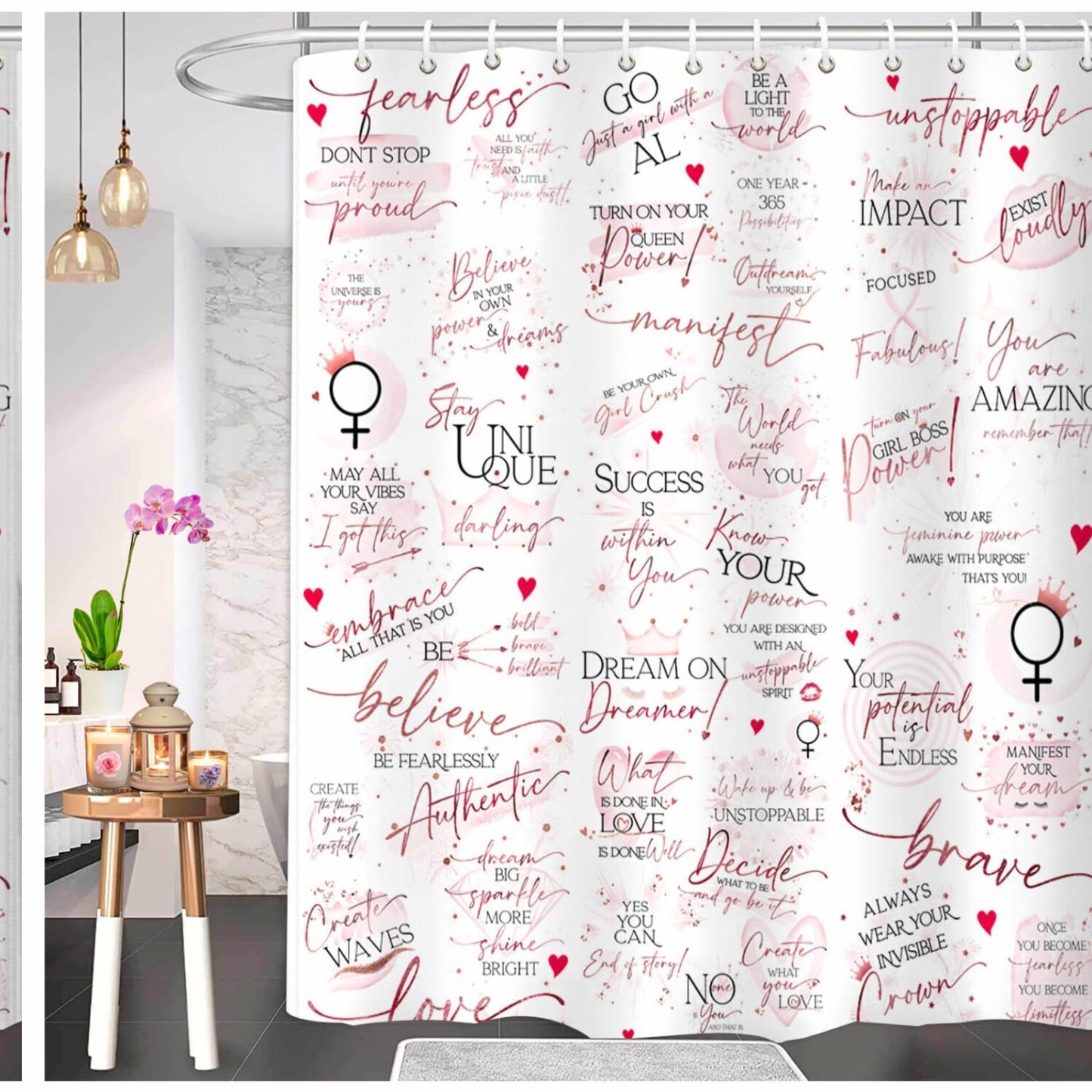 Boss Lady Shower Curtain with Quotes, 71" W x 74" H