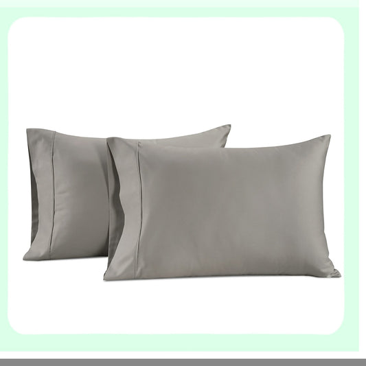 Luxury Silky Cotton Pillowcase Set - 600 Thread Count Hotel Quality Breathable Pillow Covers for Hair - Standard Size 20x30 Inches - Silver Gray - Pack of 2