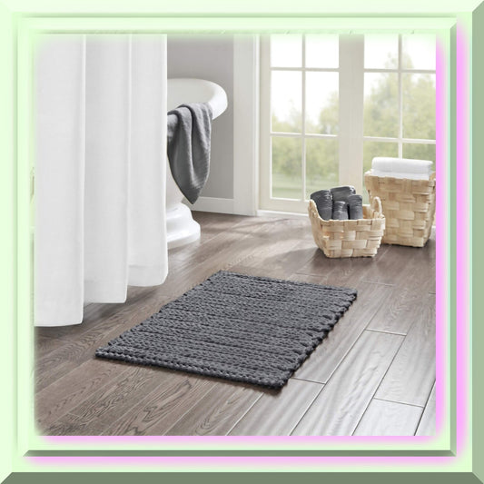 Lo 100% Cotton Chenille Chain Woven Bath Rug 20x30 Charcoal