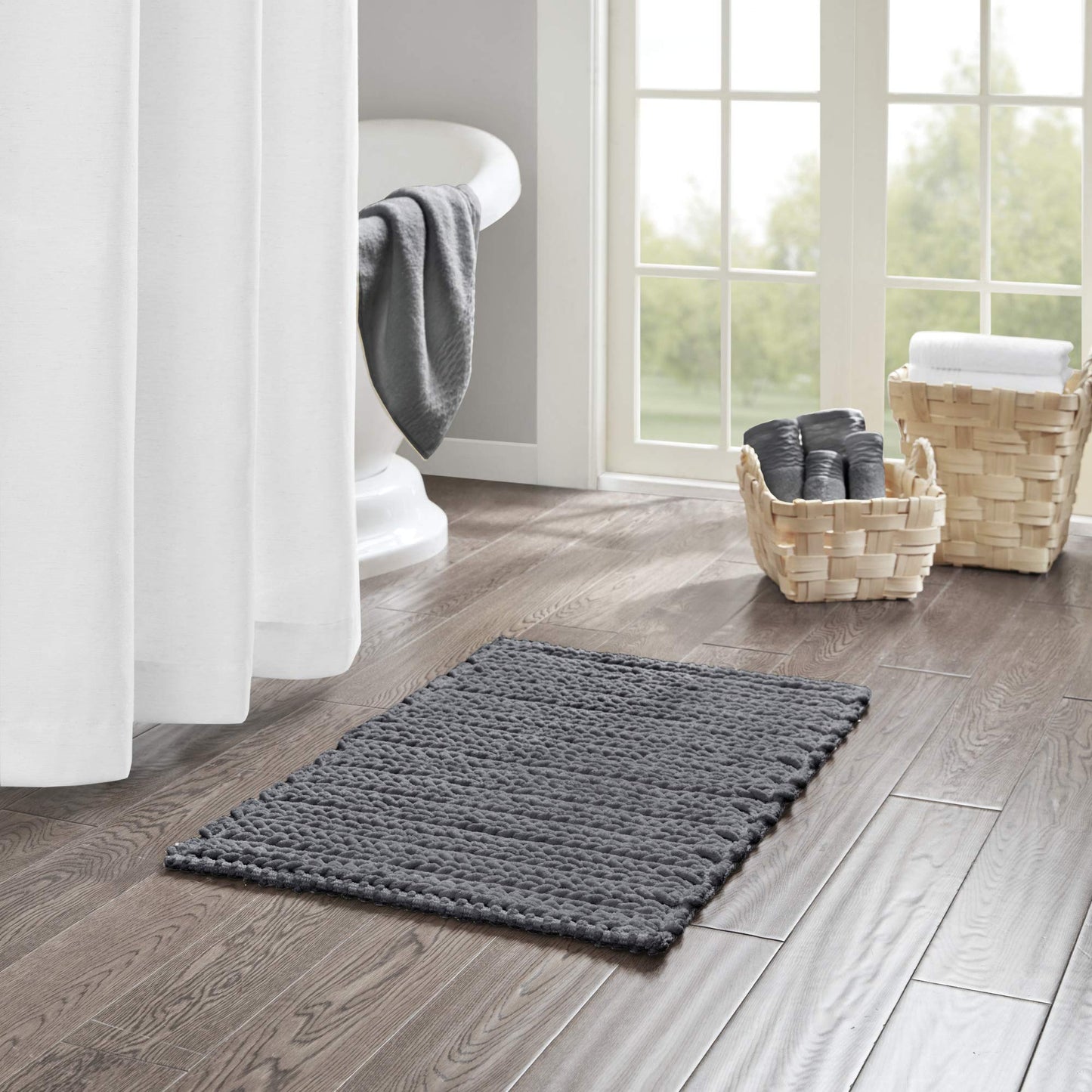 Lo 100% Cotton Chenille Chain Woven Bath Rug 20x30 Charcoal