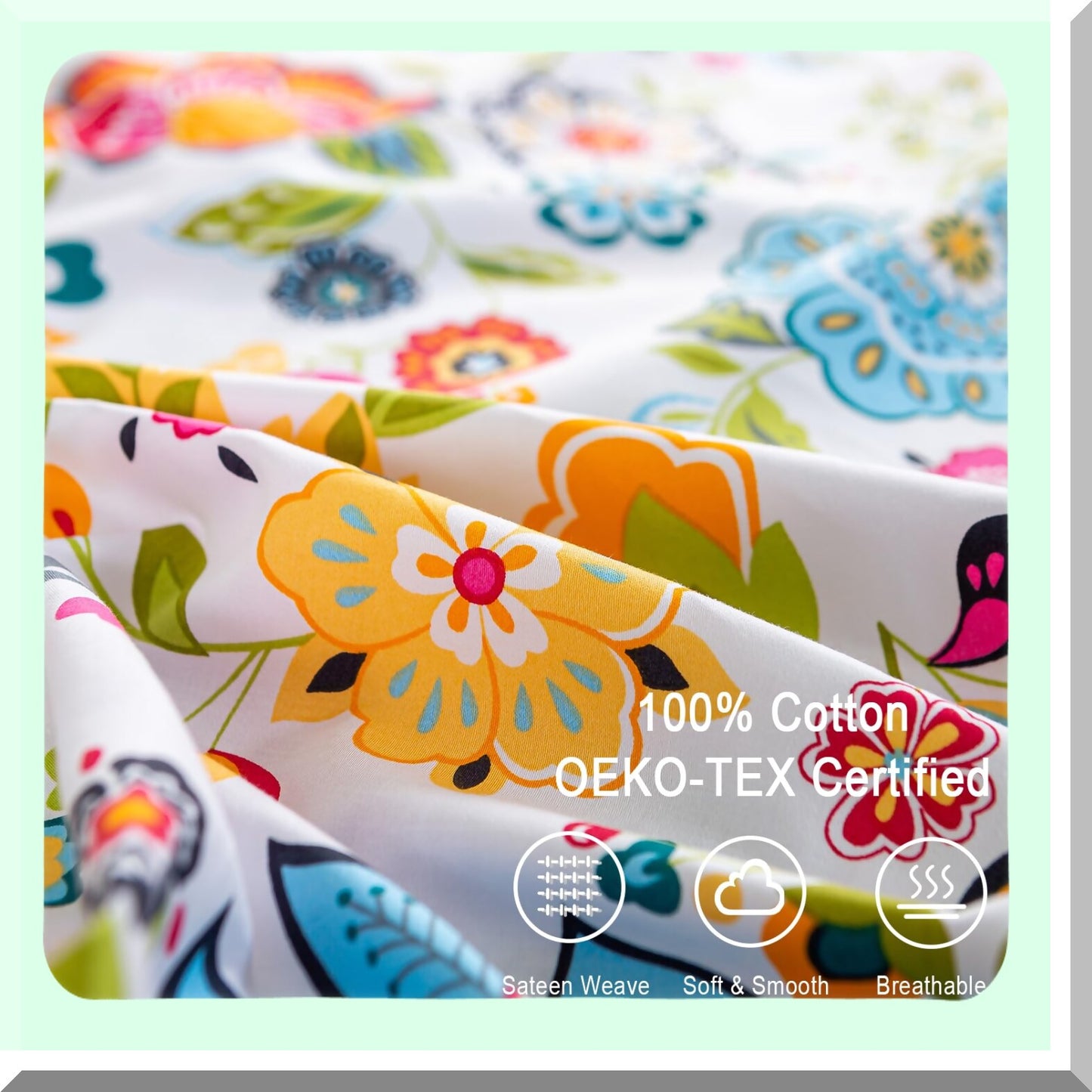 Cooling Floral Cotton Sheets - 600 Thread Count, Deep Pocket 4-Piece Set - Soft & Breathable 100% Long Staple Cotton Bed Sheets - Flower Print