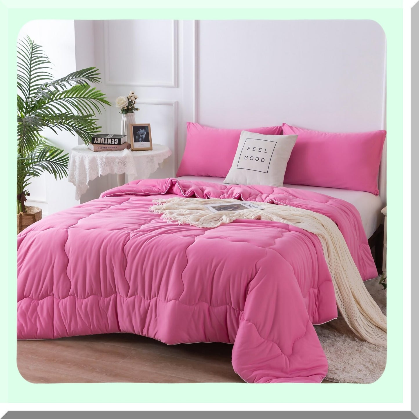 UltraSoft Rose Pink Jersey Knit Comforter Set - Cozy Lightweight Bedding Blanket for Women & Girls - Durable All Season Queen Size with Pillowcase