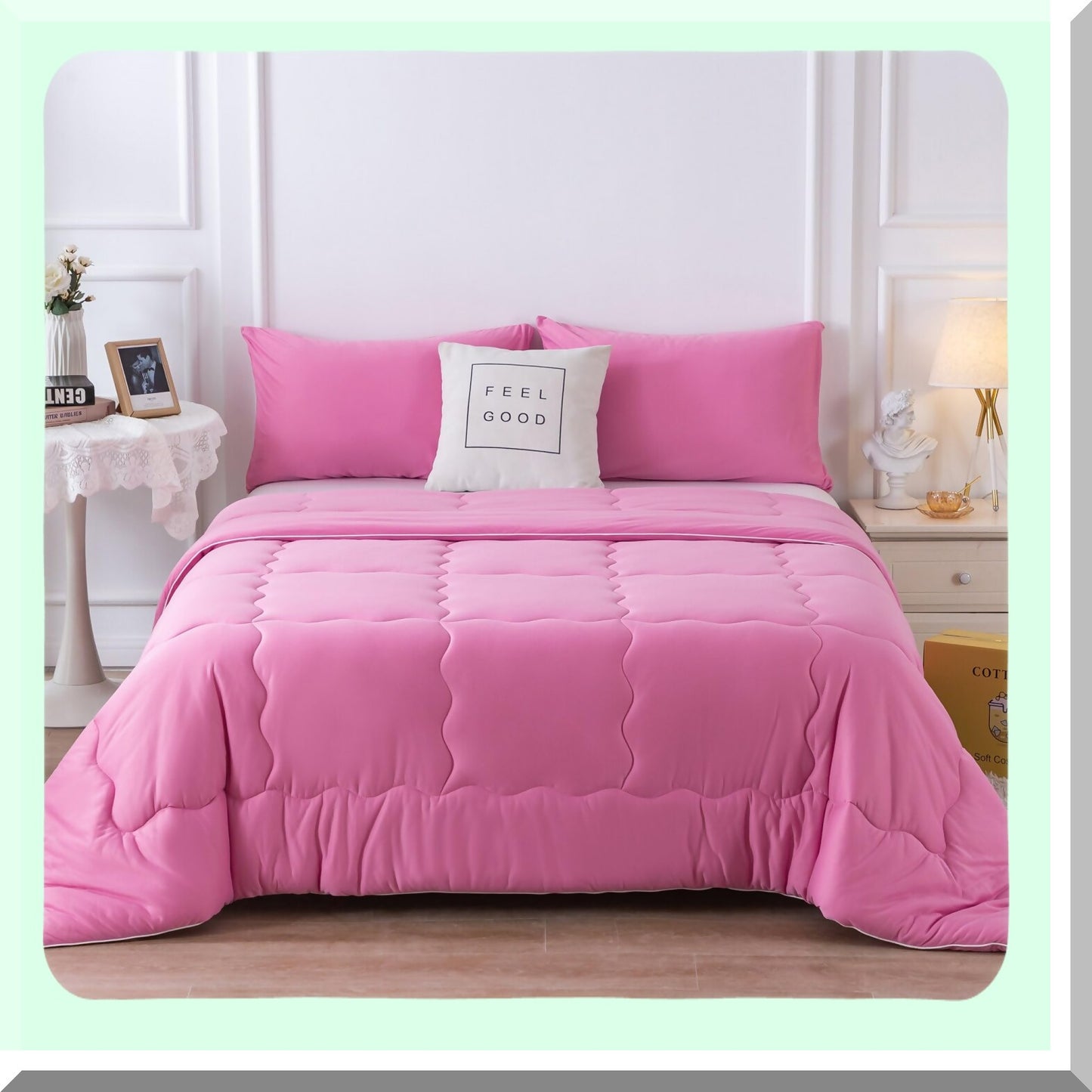 UltraSoft Rose Pink Jersey Knit Comforter Set - Cozy Lightweight Bedding Blanket for Women & Girls - Durable All Season Queen Size with Pillowcase