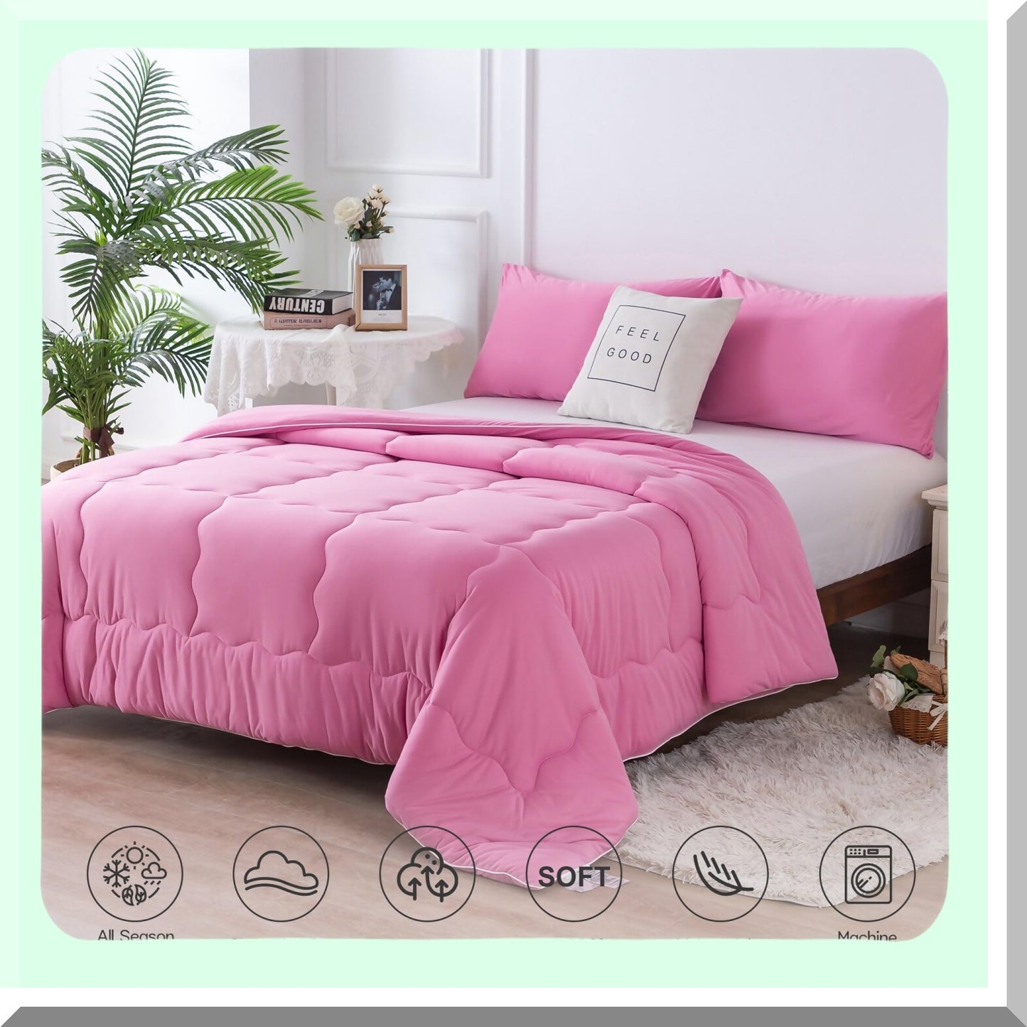 UltraSoft Rose Pink Jersey Knit Comforter Set - Cozy Lightweight Bedding Blanket for Women & Girls - Durable All Season Queen Size with Pillowcase