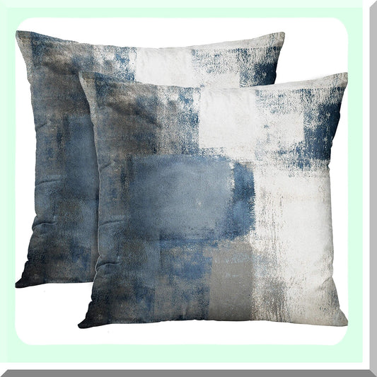 Abstract Blue White Gray Pillowcase Set - Modern Decorative Throw Pillow Covers for Home Decor - Standard Square 18x18 Inches - Set of 2