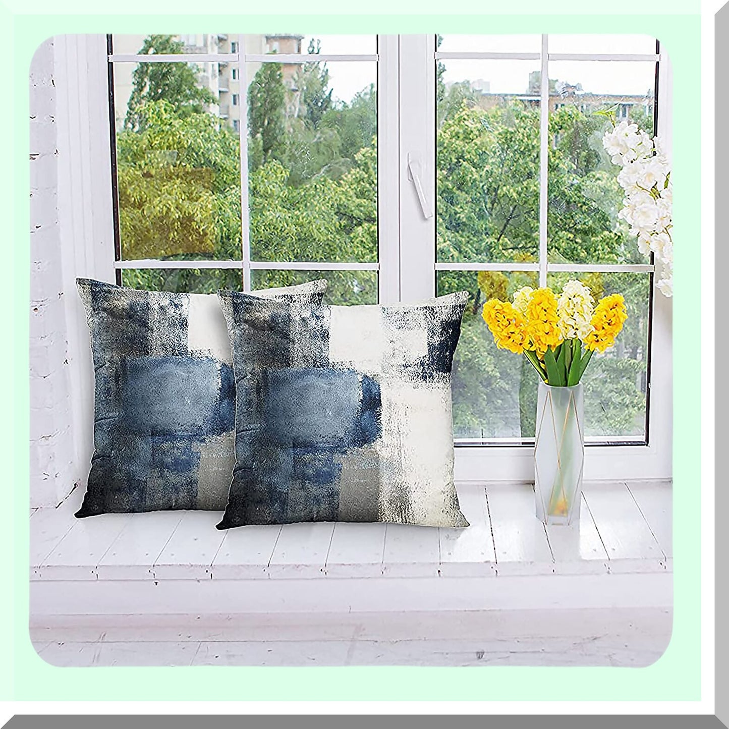 Abstract Blue White Gray Pillowcase Set - Modern Decorative Throw Pillow Covers for Home Decor - Standard Square 18x18 Inches - Set of 2