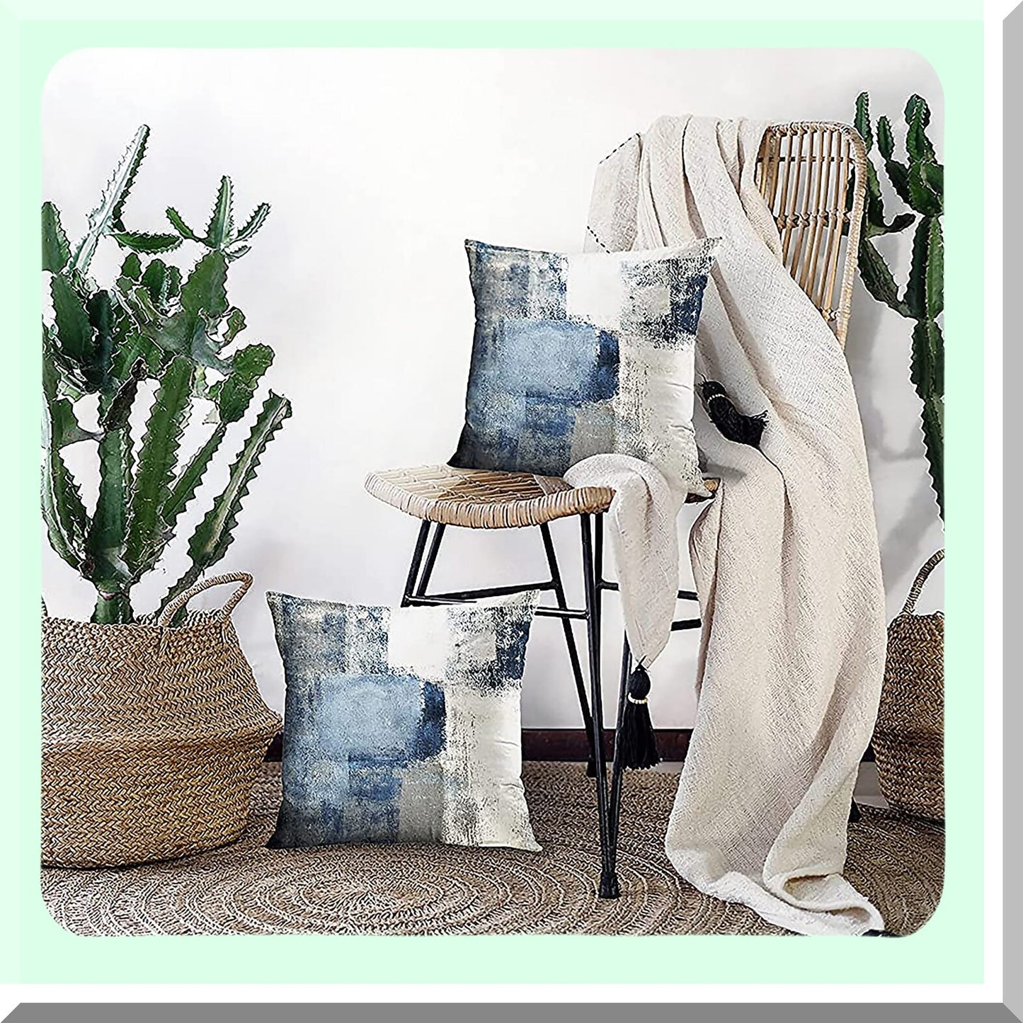 Abstract Blue White Gray Pillowcase Set - Modern Decorative Throw Pillow Covers for Home Decor - Standard Square 18x18 Inches - Set of 2