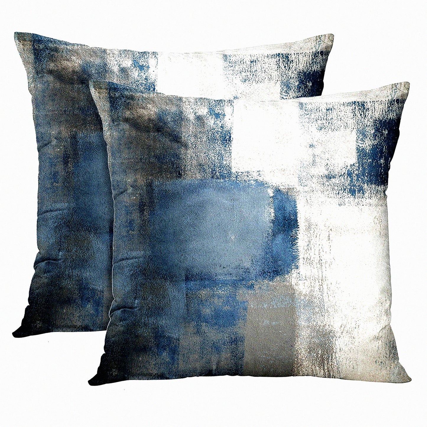 Abstract Blue White Gray Pillowcase Set - Modern Decorative Throw Pillow Covers for Home Decor - Standard Square 18x18 Inches - Set of 2