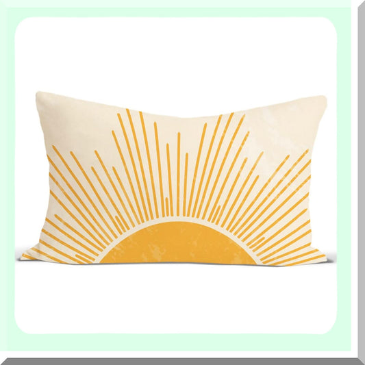 Sunshine Boho Lumbar Pillow - Yellow Sunset Sunrise Decor for Home Bedroom - 12 x 20 Throw Pillow Cover - Hello Sunshine Sun Theme