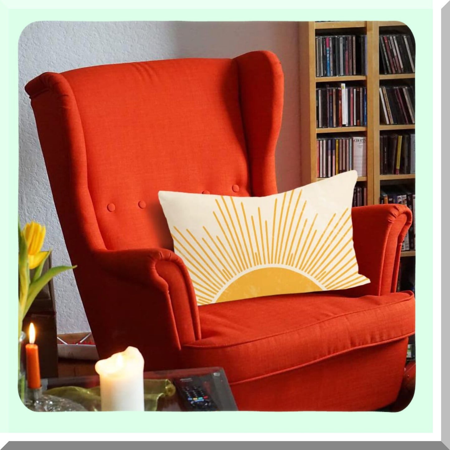 Sunshine Boho Lumbar Pillow - Yellow Sunset Sunrise Decor for Home Bedroom - 12 x 20 Throw Pillow Cover - Hello Sunshine Sun Theme