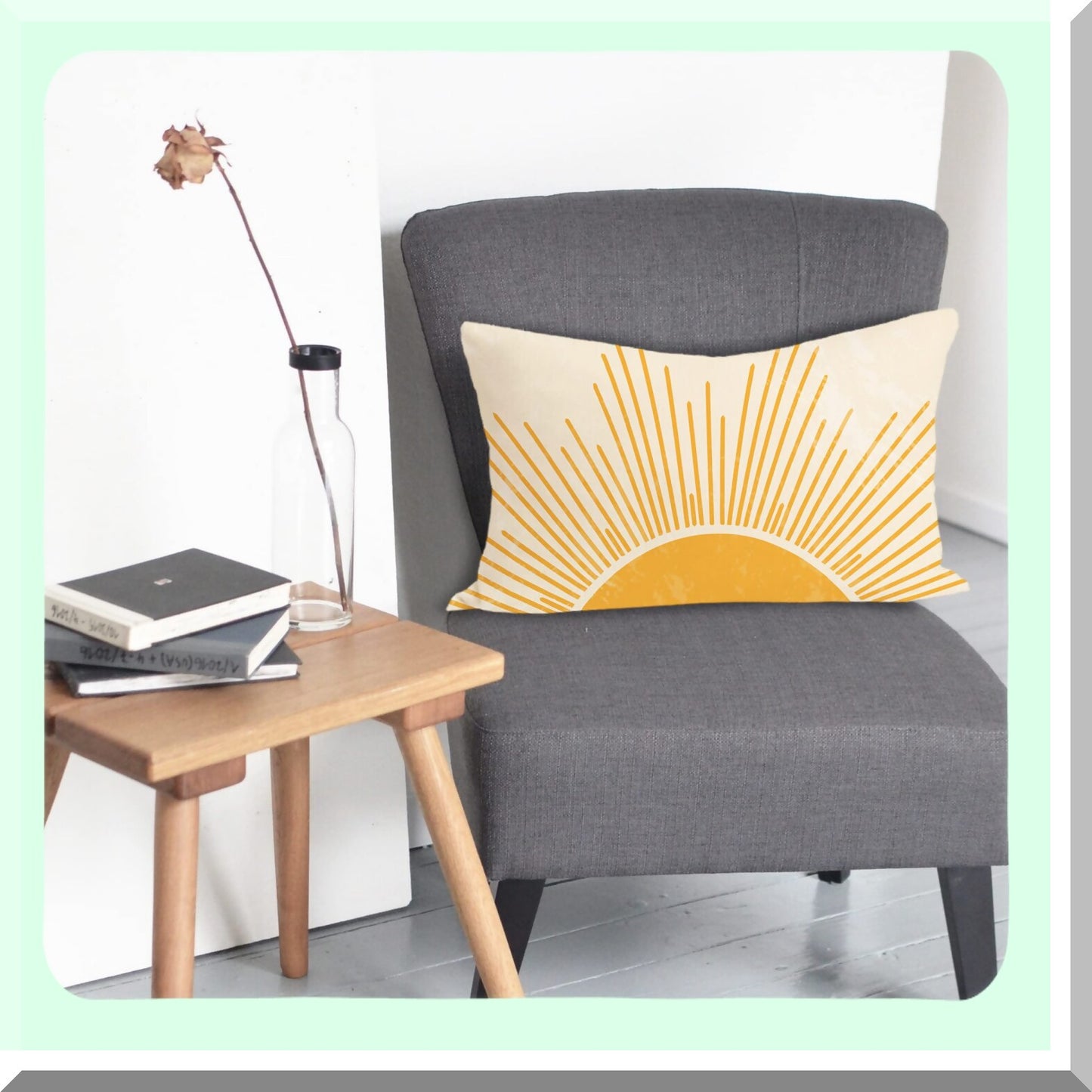 Sunshine Boho Lumbar Pillow - Yellow Sunset Sunrise Decor for Home Bedroom - 12 x 20 Throw Pillow Cover - Hello Sunshine Sun Theme