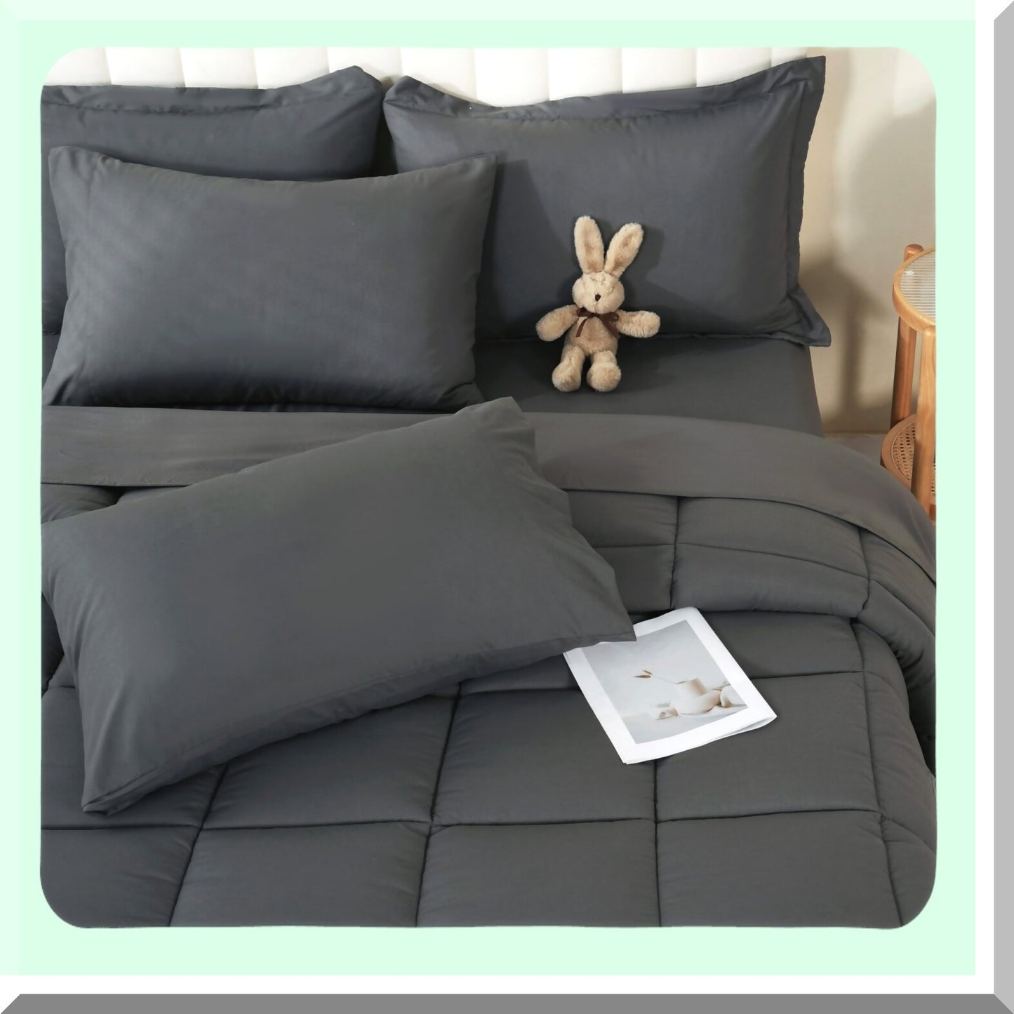 Ultimate Comfort 7-Piece Full Size Bedding Set - Grey Down Alternative Comforter, Flat & Fitted Sheets, 2 Pillow Shams, 2 Pillowcases - All Season Cozy Bed Set