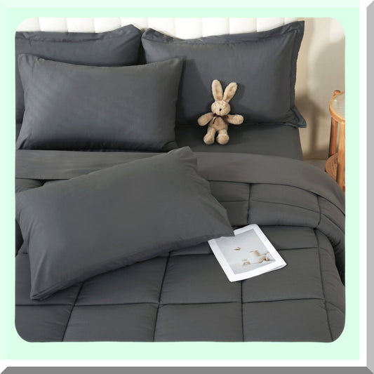 Ultimate Comfort 7-Piece Full Size Bedding Set - Grey Down Alternative Comforter, Flat & Fitted Sheets, 2 Pillow Shams, 2 Pillowcases - All Season Cozy Bed Set