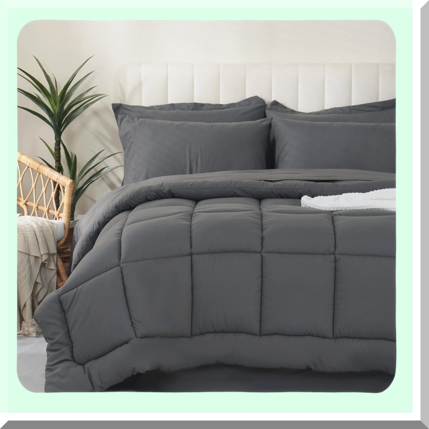 Ultimate Comfort 7-Piece Full Size Bedding Set - Grey Down Alternative Comforter, Flat & Fitted Sheets, 2 Pillow Shams, 2 Pillowcases - All Season Cozy Bed Set