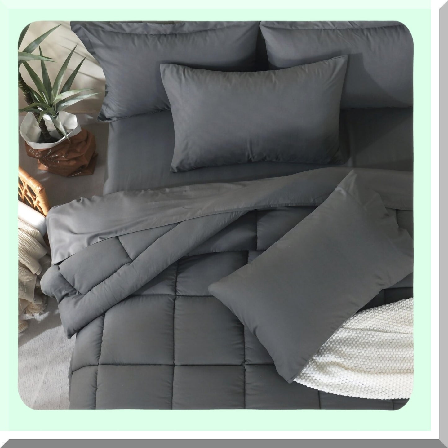 Ultimate Comfort 7-Piece Full Size Bedding Set - Grey Down Alternative Comforter, Flat & Fitted Sheets, 2 Pillow Shams, 2 Pillowcases - All Season Cozy Bed Set