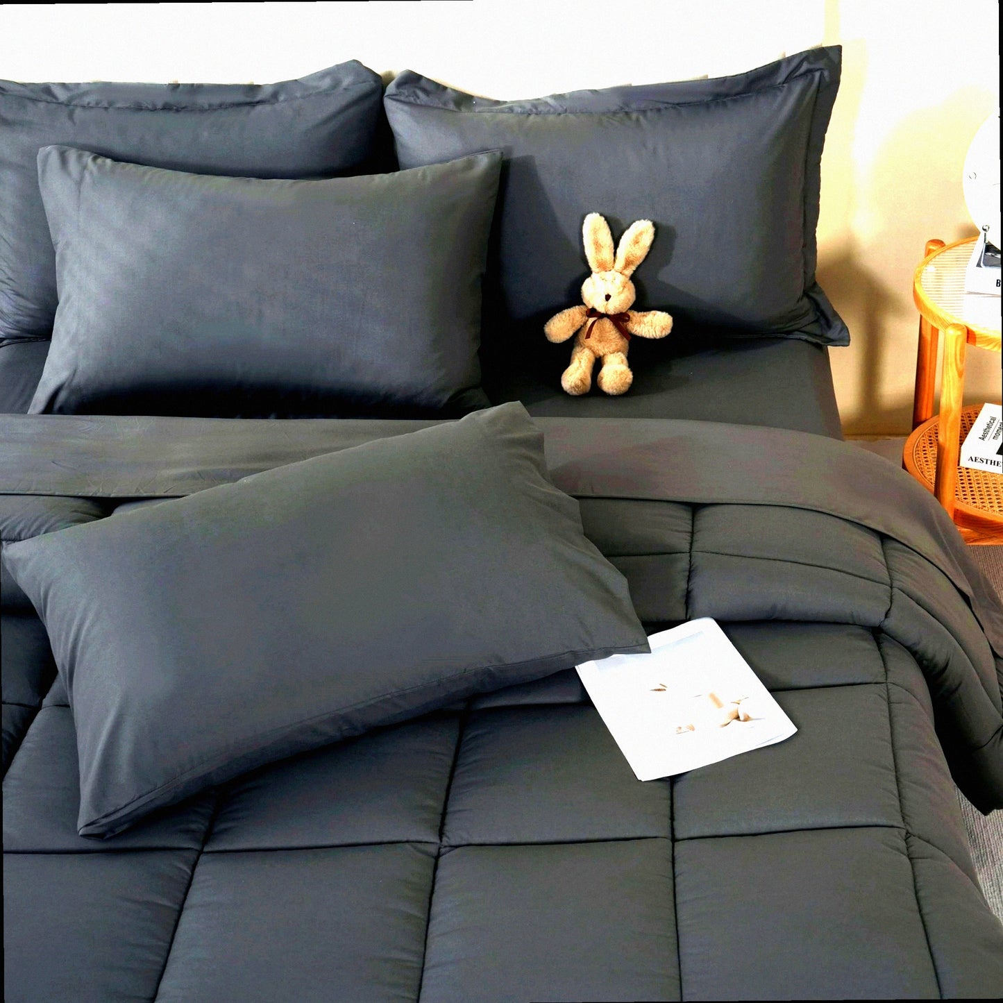Ultimate Comfort 7-Piece Full Size Bedding Set - Grey Down Alternative Comforter, Flat & Fitted Sheets, 2 Pillow Shams, 2 Pillowcases - All Season Cozy Bed Set