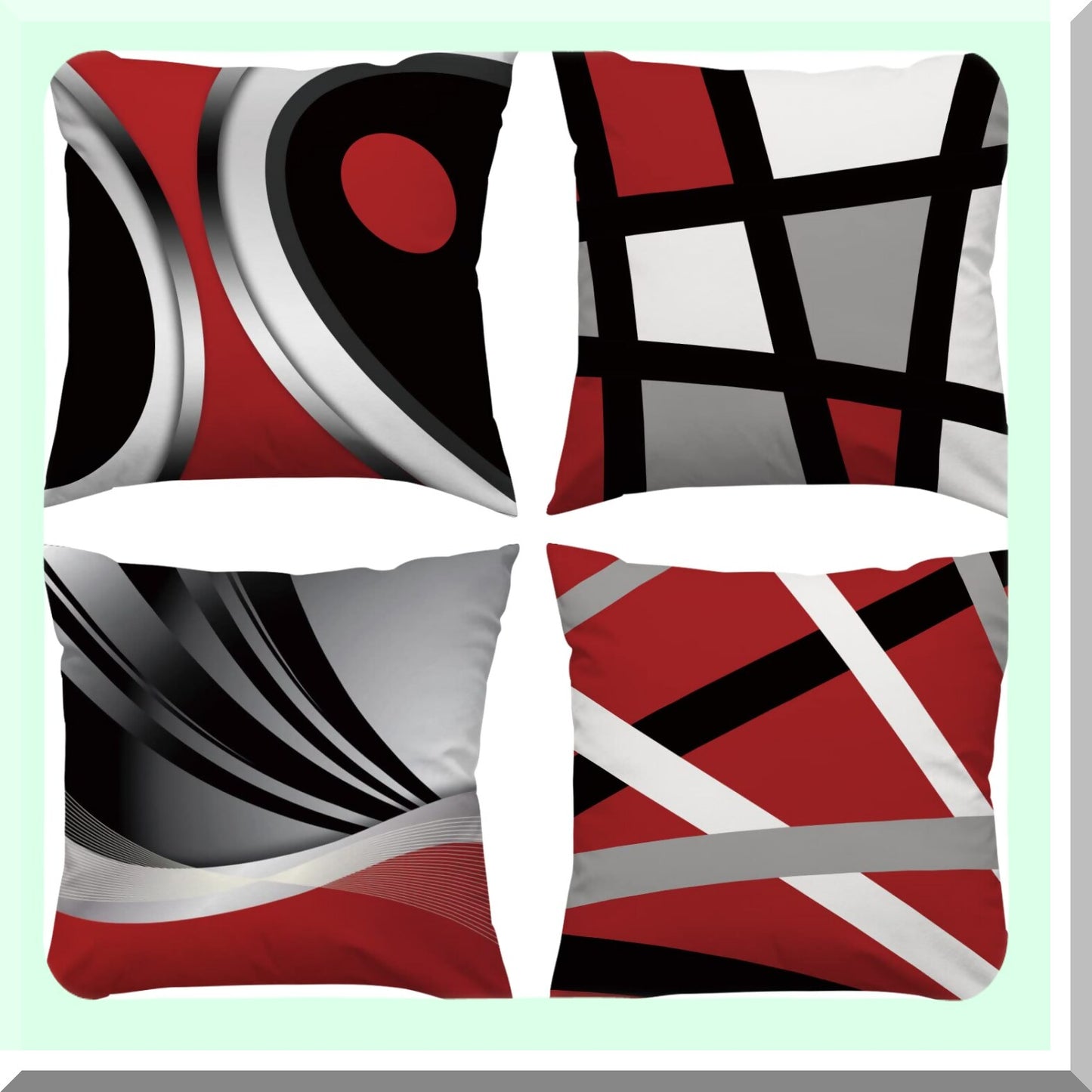 Abstract Stripe Geometric Pillowcase Set - Red Black Grey Decorative Throw Pillow Covers 20x20 for Sofa Couch Bed Living Room - Pack of 4