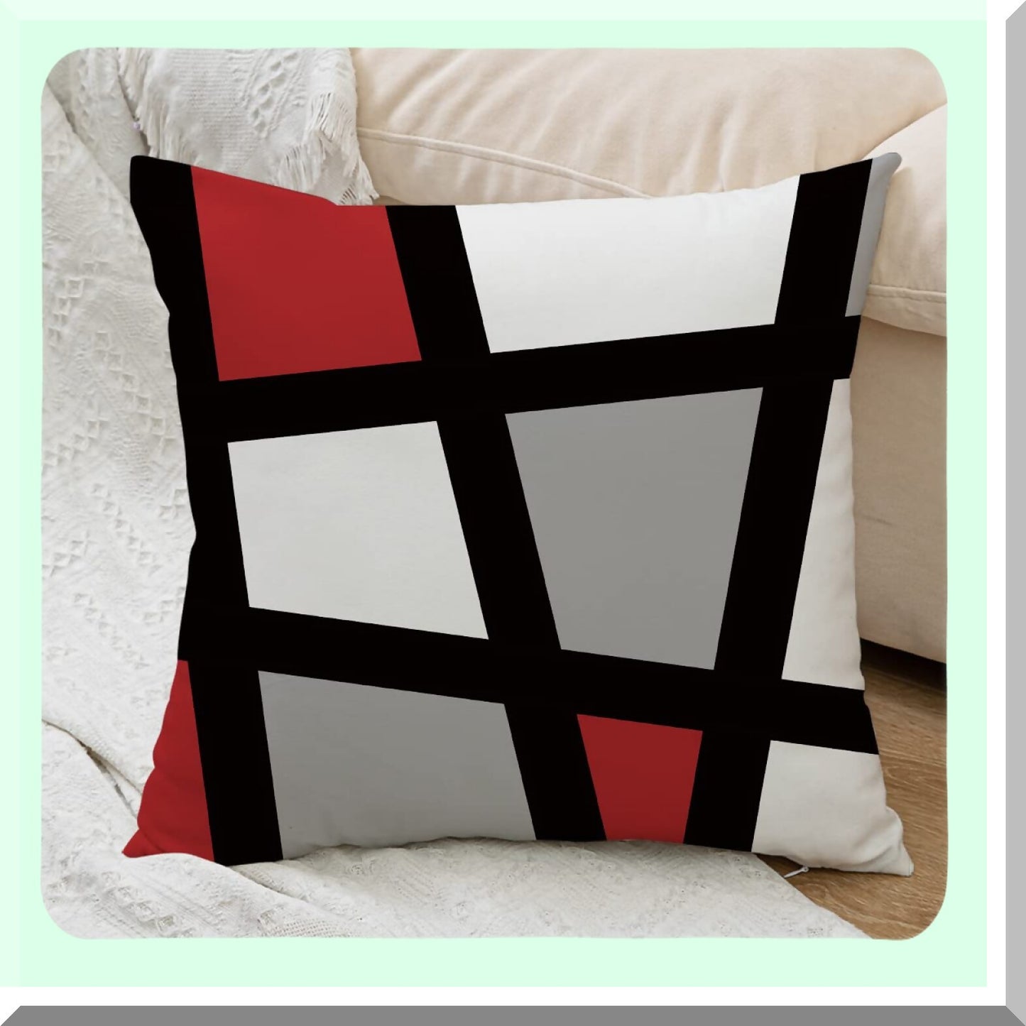 Abstract Stripe Geometric Pillowcase Set - Red Black Grey Decorative Throw Pillow Covers 20x20 for Sofa Couch Bed Living Room - Pack of 4