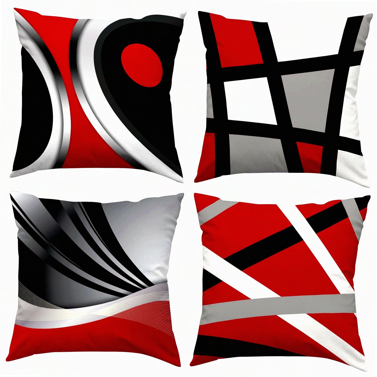 Abstract Stripe Geometric Pillowcase Set - Red Black Grey Decorative Throw Pillow Covers 20x20 for Sofa Couch Bed Living Room - Pack of 4