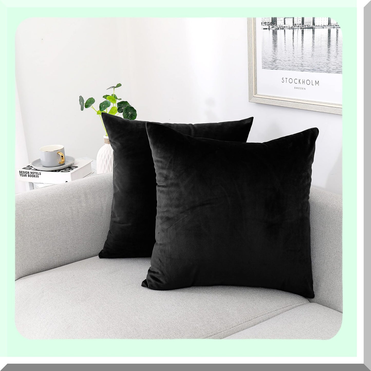 Luxury Velvet Pillow Covers Set - Soft Decorative Cushion Cases for Couch Sofa Bedroom Living Room Patio - Pack of 2 18x18 Inch - Black