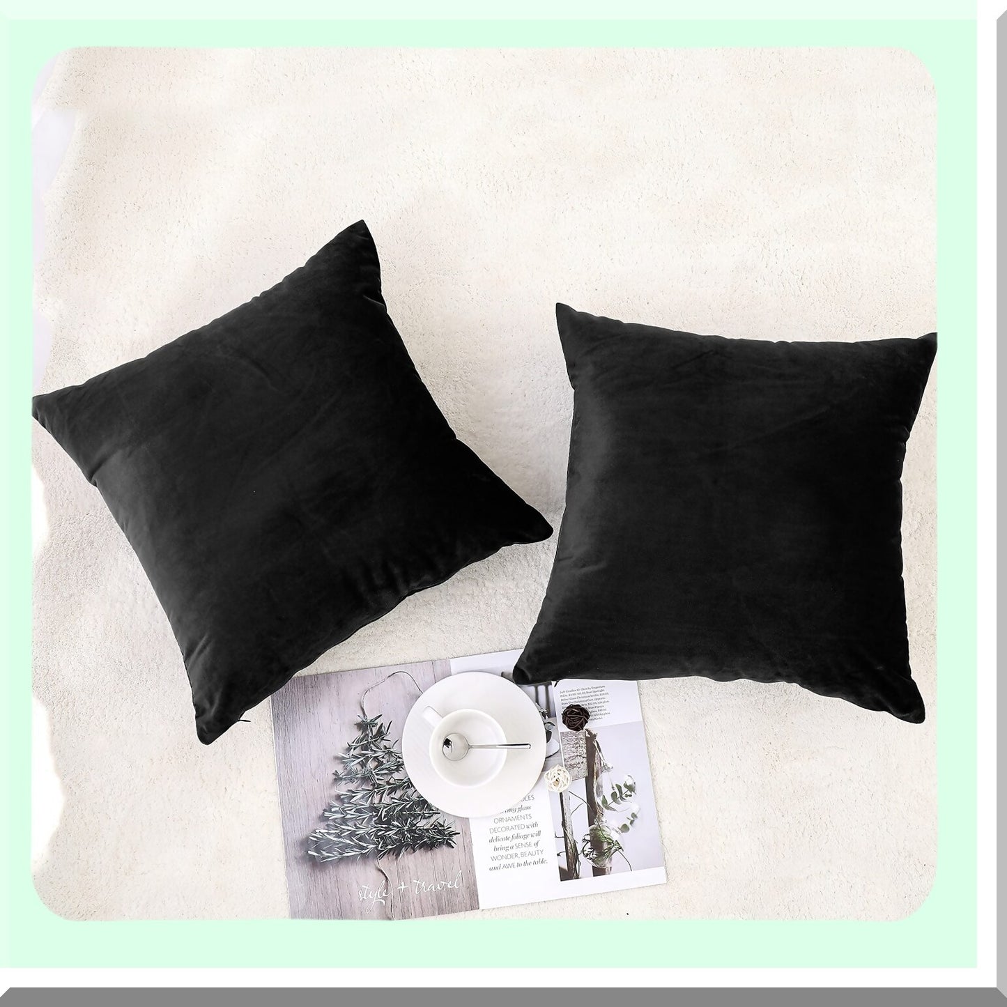 Luxury Velvet Pillow Covers Set - Soft Decorative Cushion Cases for Couch Sofa Bedroom Living Room Patio - Pack of 2 18x18 Inch - Black