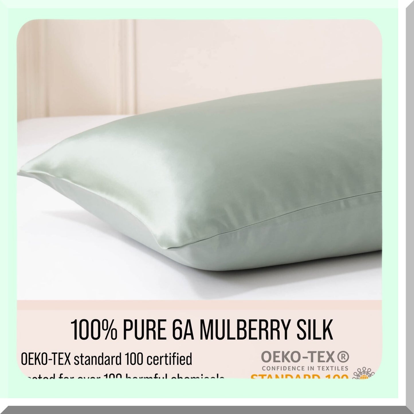 SilkLux Hair-Saving Pillowcase - 30 Momme 100% Pure Mulberry Silk - Super Soft & Plush Queen Size - Sage Green - Premium Quality Silk Bedding