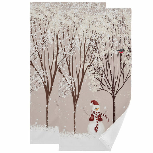 Winter Snowman Bird Tree Hand Towel Set of 2
