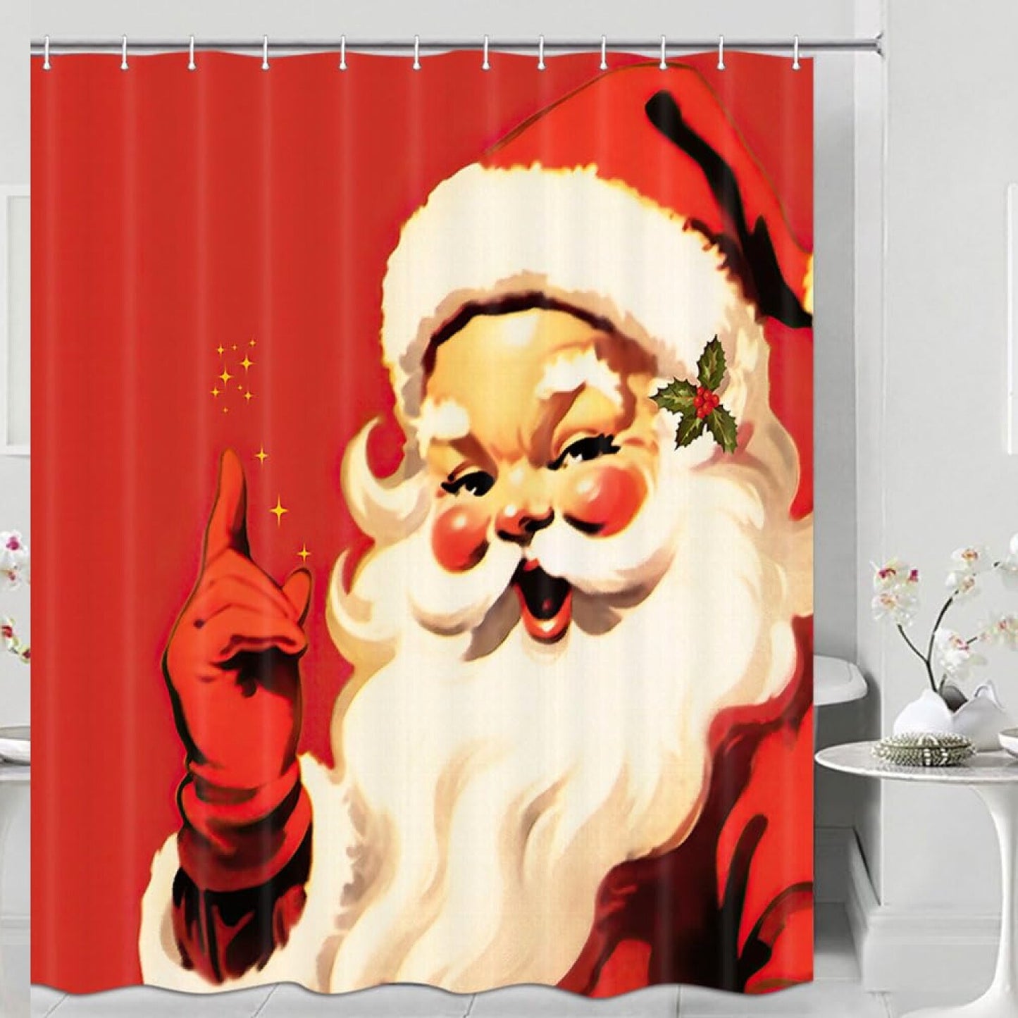 Vintage Claus Red Shower Curtain 72x72 inches