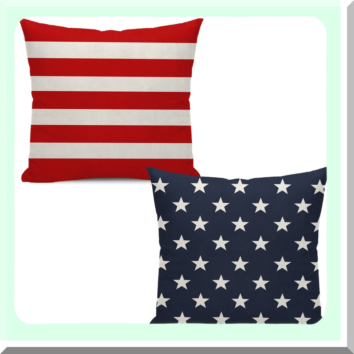 Patriotic Stars & Stripes Throw Pillow Set - 4th of July Decorative Cushion Covers - Memorial Independence Day Farmhouse Linen - 20x20 Inch - Sofa Couch Bed - Outdoor Indoor Home Decor