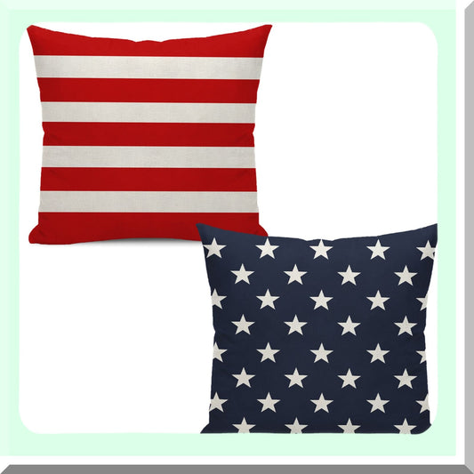 Patriotic Stars & Stripes Throw Pillow Set - 4th of July Decorative Cushion Covers - Memorial Independence Day Farmhouse Linen - 20x20 Inch - Sofa Couch Bed - Outdoor Indoor Home Decor