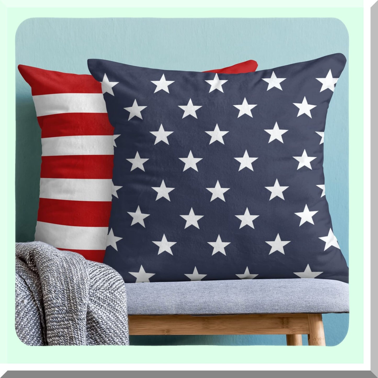 Patriotic Stars & Stripes Throw Pillow Set - 4th of July Decorative Cushion Covers - Memorial Independence Day Farmhouse Linen - 20x20 Inch - Sofa Couch Bed - Outdoor Indoor Home Decor