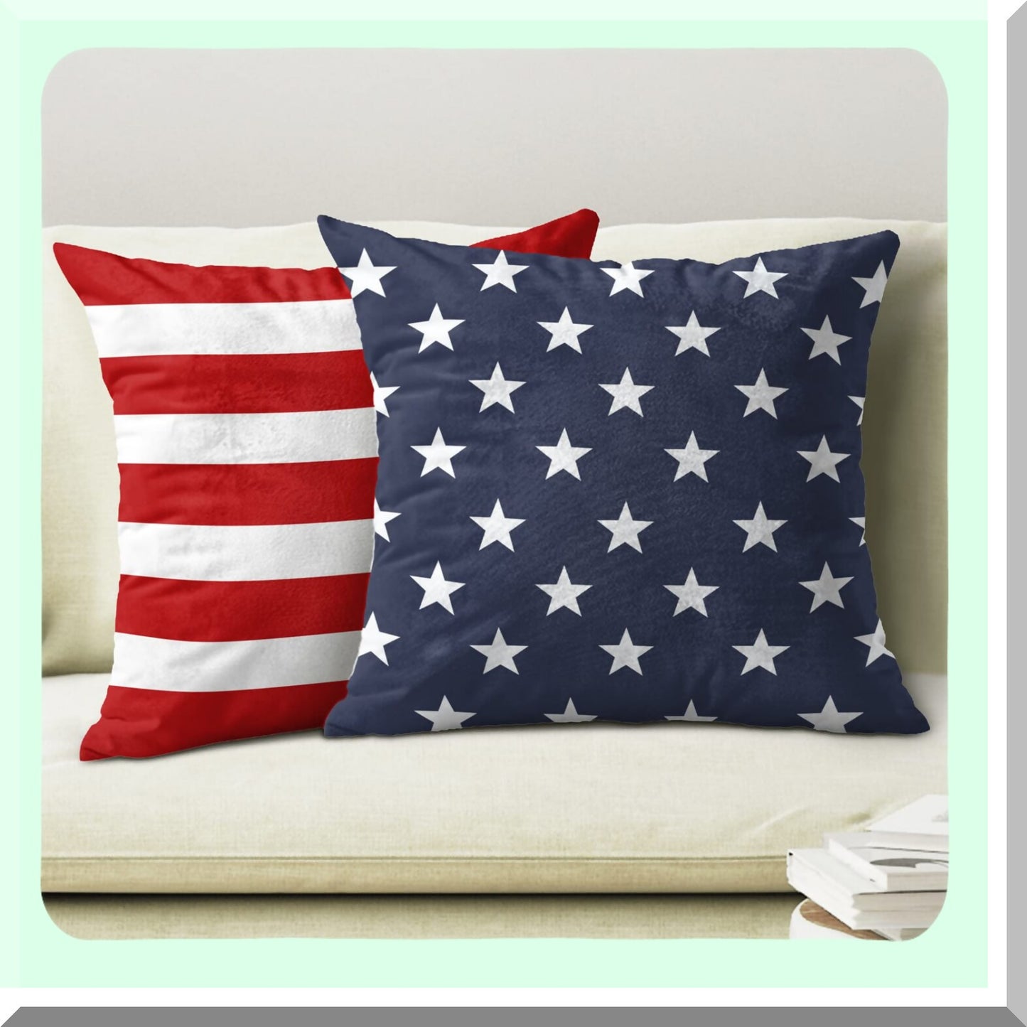 Patriotic Stars & Stripes Throw Pillow Set - 4th of July Decorative Cushion Covers - Memorial Independence Day Farmhouse Linen - 20x20 Inch - Sofa Couch Bed - Outdoor Indoor Home Decor