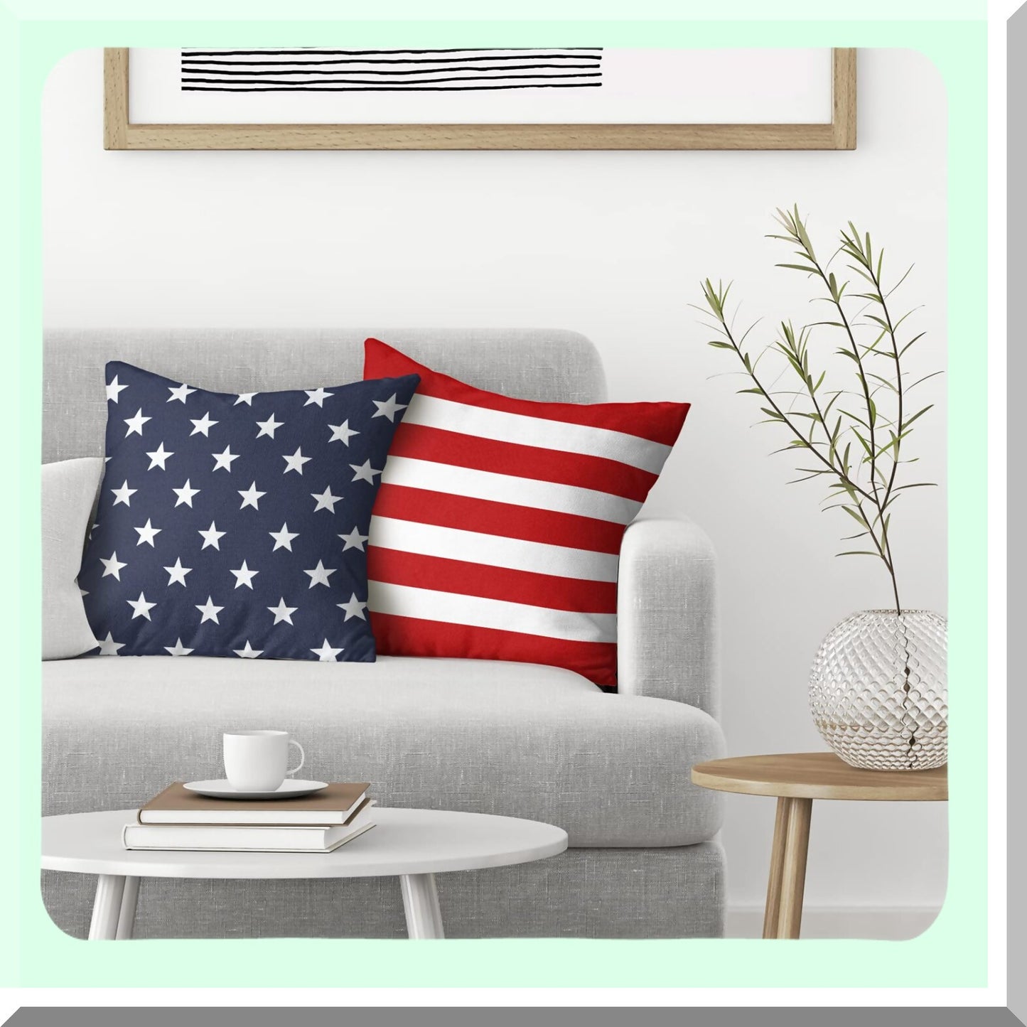 Patriotic Stars & Stripes Throw Pillow Set - 4th of July Decorative Cushion Covers - Memorial Independence Day Farmhouse Linen - 20x20 Inch - Sofa Couch Bed - Outdoor Indoor Home Decor