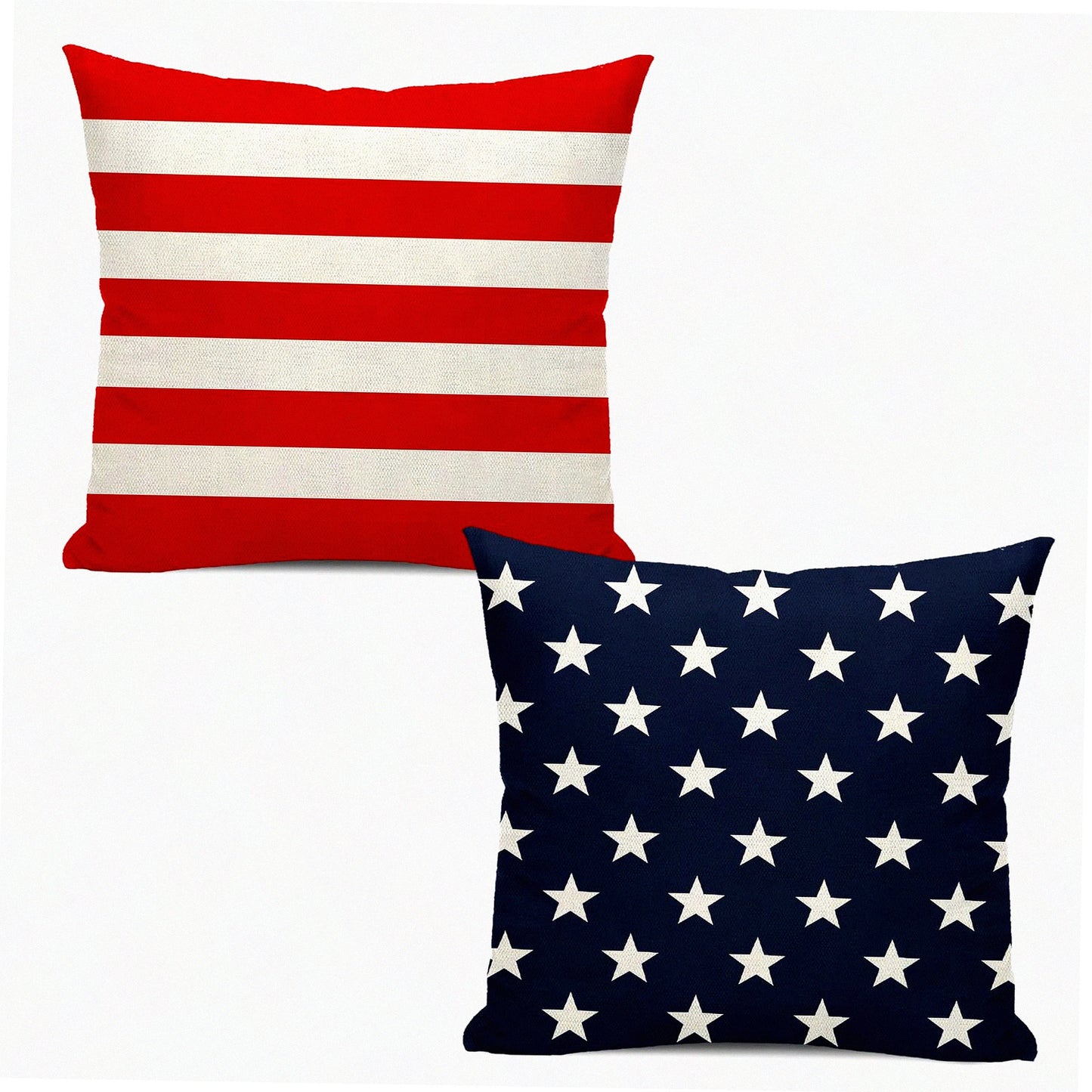 Patriotic Stars & Stripes Throw Pillow Set - 4th of July Decorative Cushion Covers - Memorial Independence Day Farmhouse Linen - 20x20 Inch - Sofa Couch Bed - Outdoor Indoor Home Decor