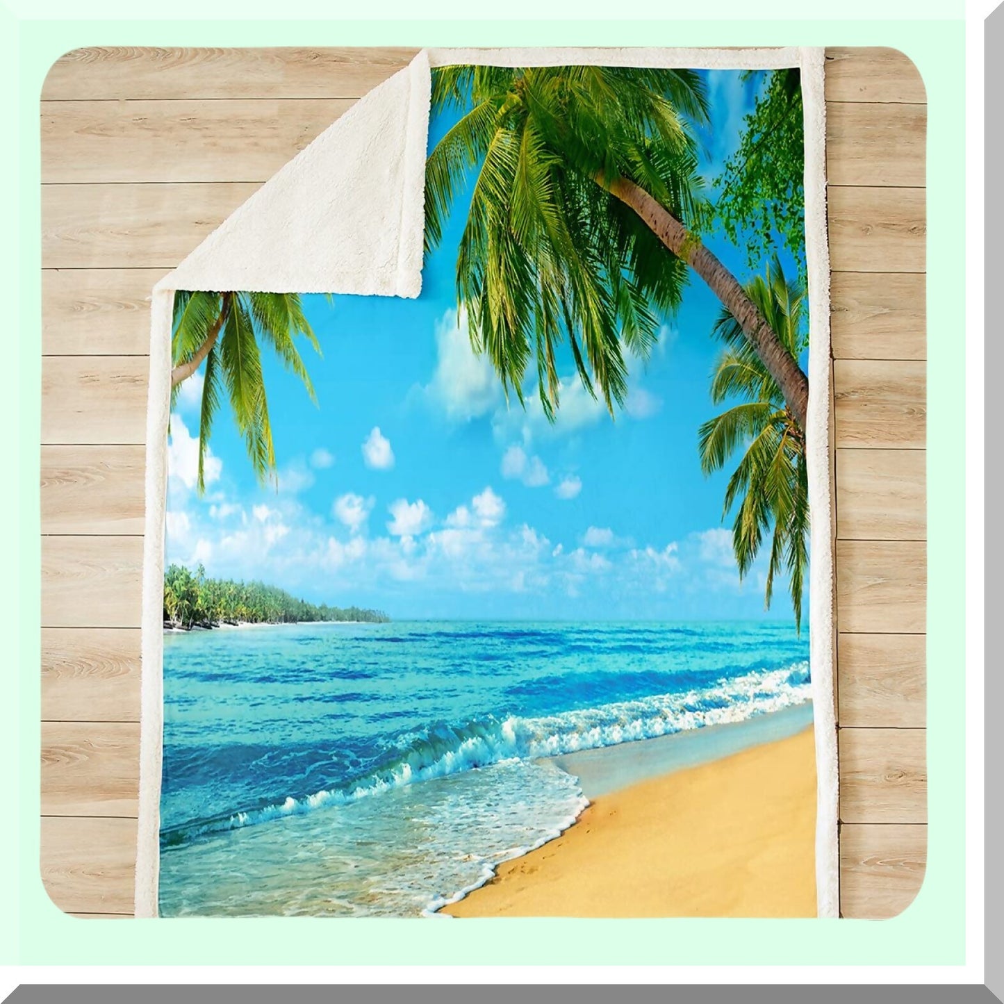 Ocean Breeze Tropical Fleece Throw - Soft & Cozy Sherpa Blanket for Bed & Couch, Perfect for Girls, Women, Kids & Adults - Blue Sea Palm Tree Design, 87"x95""