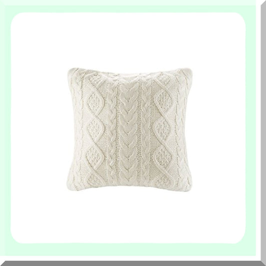 Cozy Farmhouse Christmas Knit Pillow Cover - Cream 18x18 - Decorative Sweater Cushion for Couch & Bed - Warm Home Accent Square Case