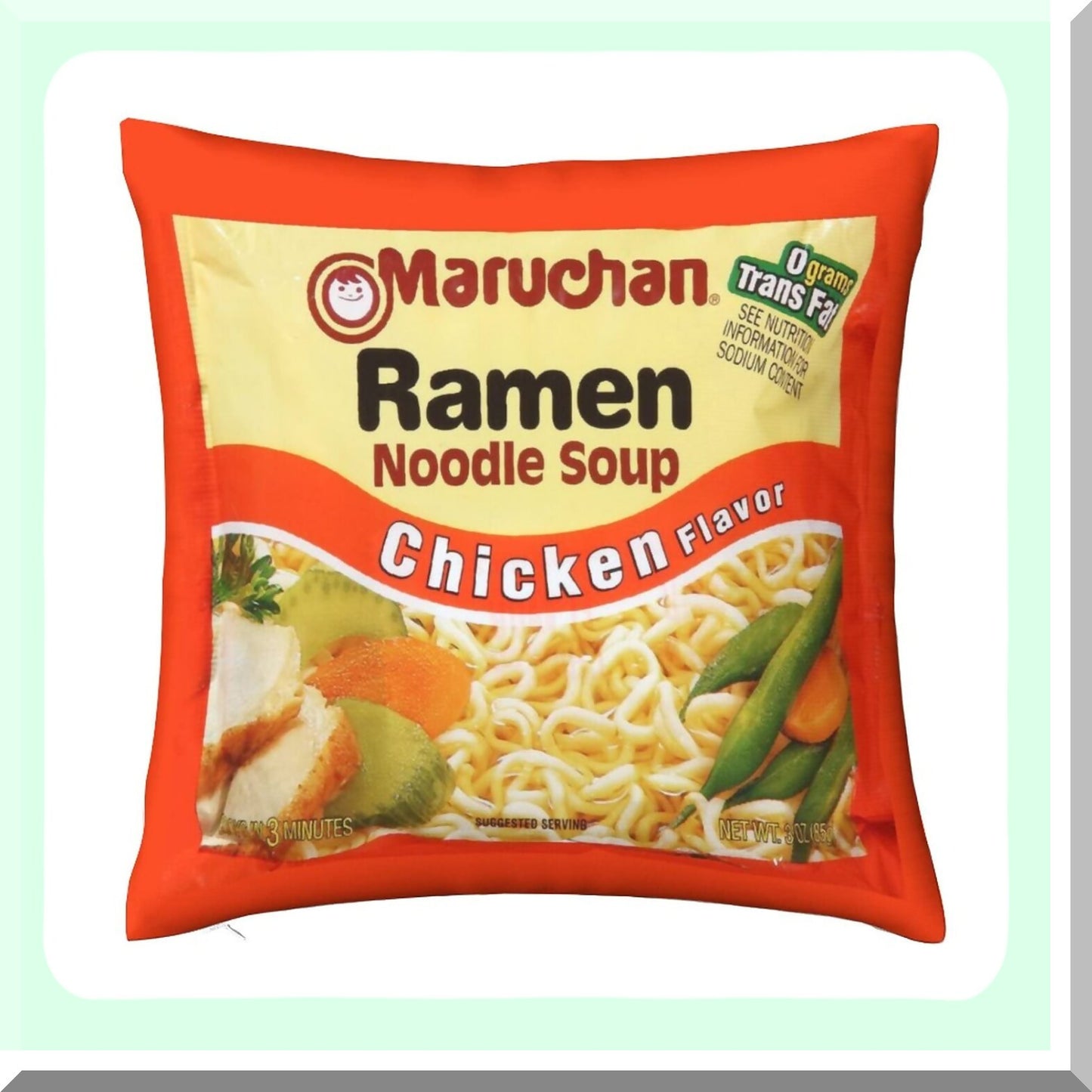Chicken Flavor Ramen Noodle Soup Velvet Throw Pillow Cover - Cozy Soft Funny Food Home Decor Cushion Case for Couch Sofa Bed 18''X18''