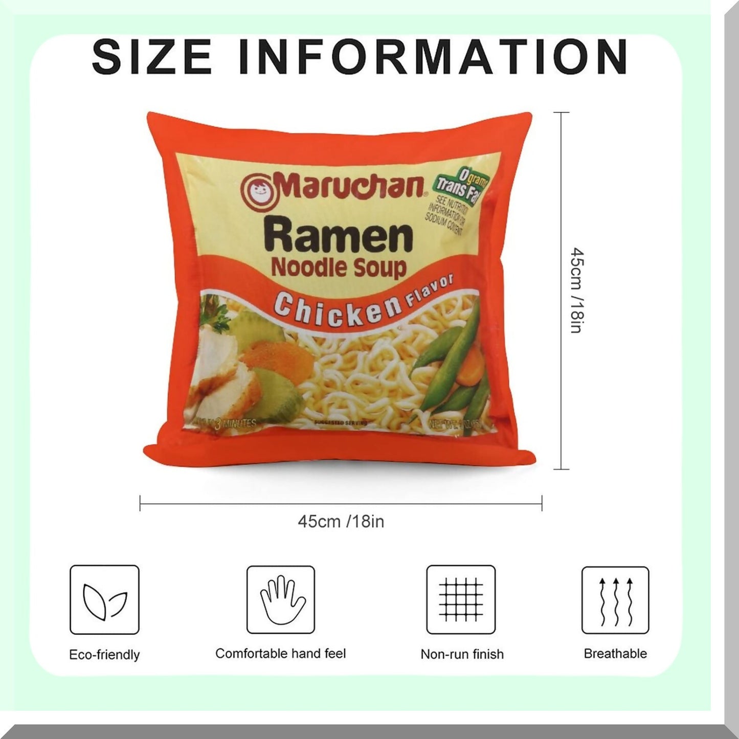 Chicken Flavor Ramen Noodle Soup Velvet Throw Pillow Cover - Cozy Soft Funny Food Home Decor Cushion Case for Couch Sofa Bed 18''X18''