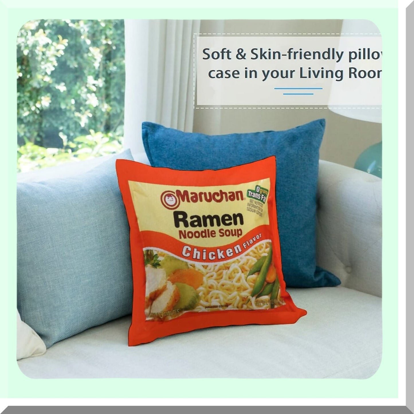 Chicken Flavor Ramen Noodle Soup Velvet Throw Pillow Cover - Cozy Soft Funny Food Home Decor Cushion Case for Couch Sofa Bed 18''X18''