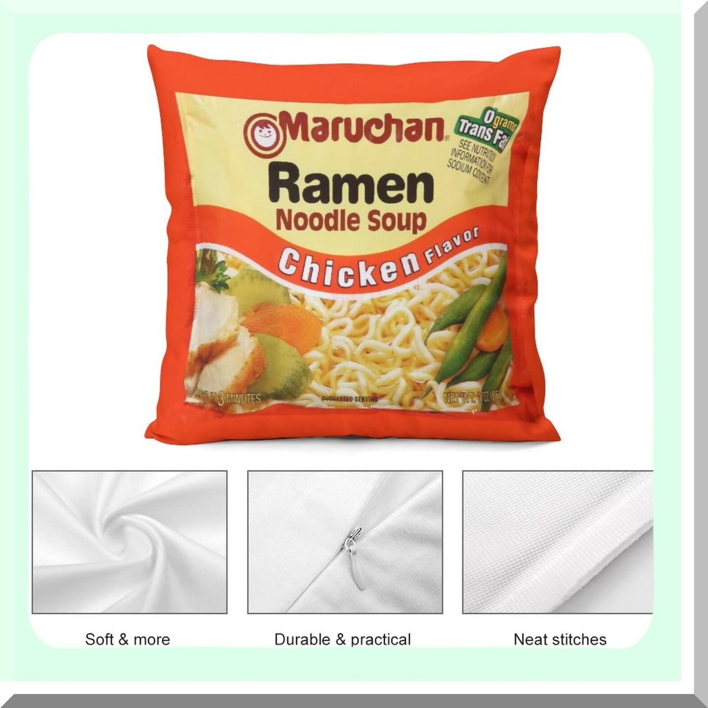 Chicken Flavor Ramen Noodle Soup Velvet Throw Pillow Cover - Cozy Soft Funny Food Home Decor Cushion Case for Couch Sofa Bed 18''X18''