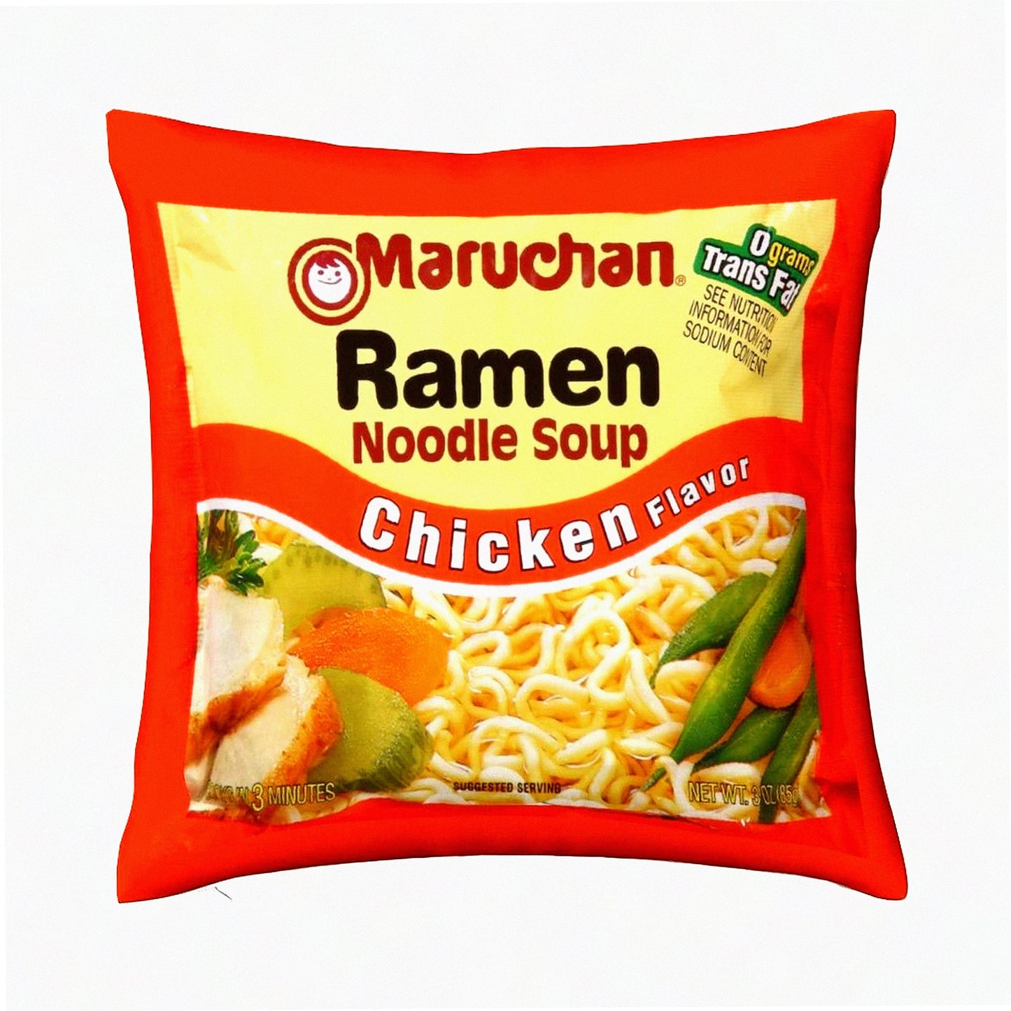 Chicken Flavor Ramen Noodle Soup Velvet Throw Pillow Cover - Cozy Soft Funny Food Home Decor Cushion Case for Couch Sofa Bed 18''X18''