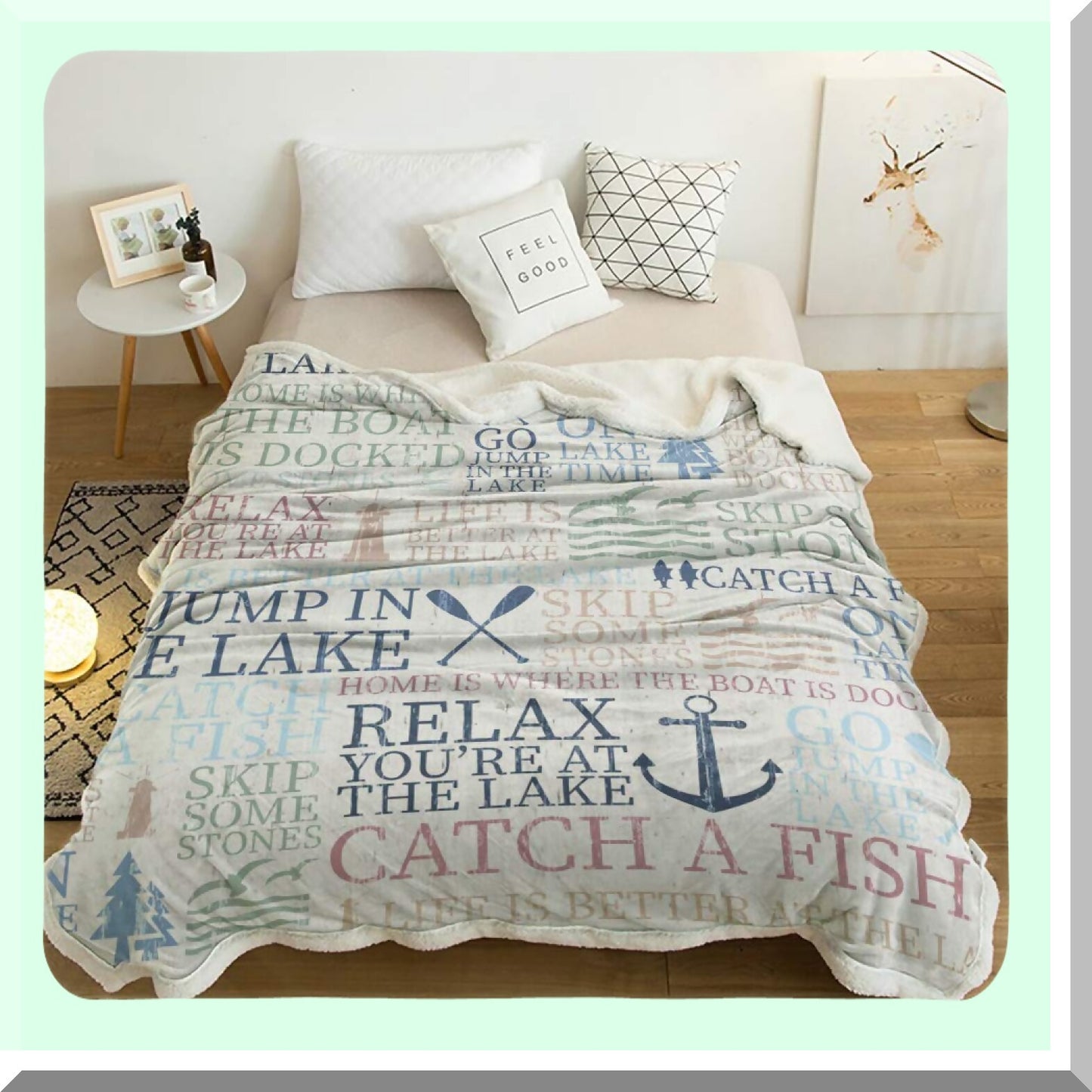 Nautical Comfort Ultra Soft Reversible Throw Blanket - 50"x60" Lamb Cashmere for Bed/Couch, Lake Life Sailboat Design