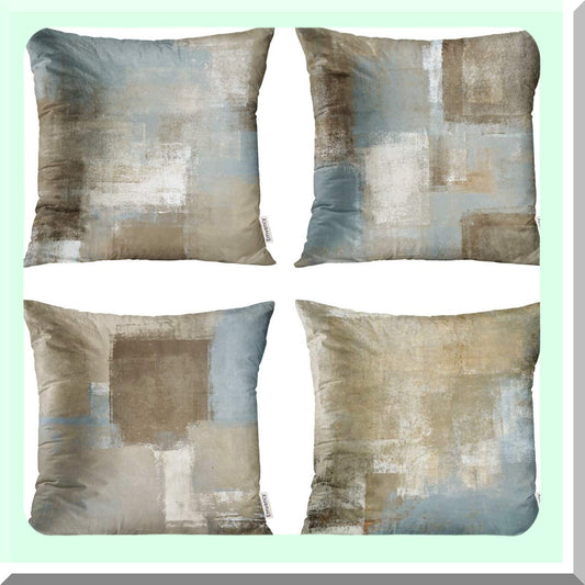 Abstract Art Decor Pillow Covers - Set of 4 Grey & Beige Modern Home Square Cushion Cases 20x20 Inches - Sofa Decorative Throw Pillowcases