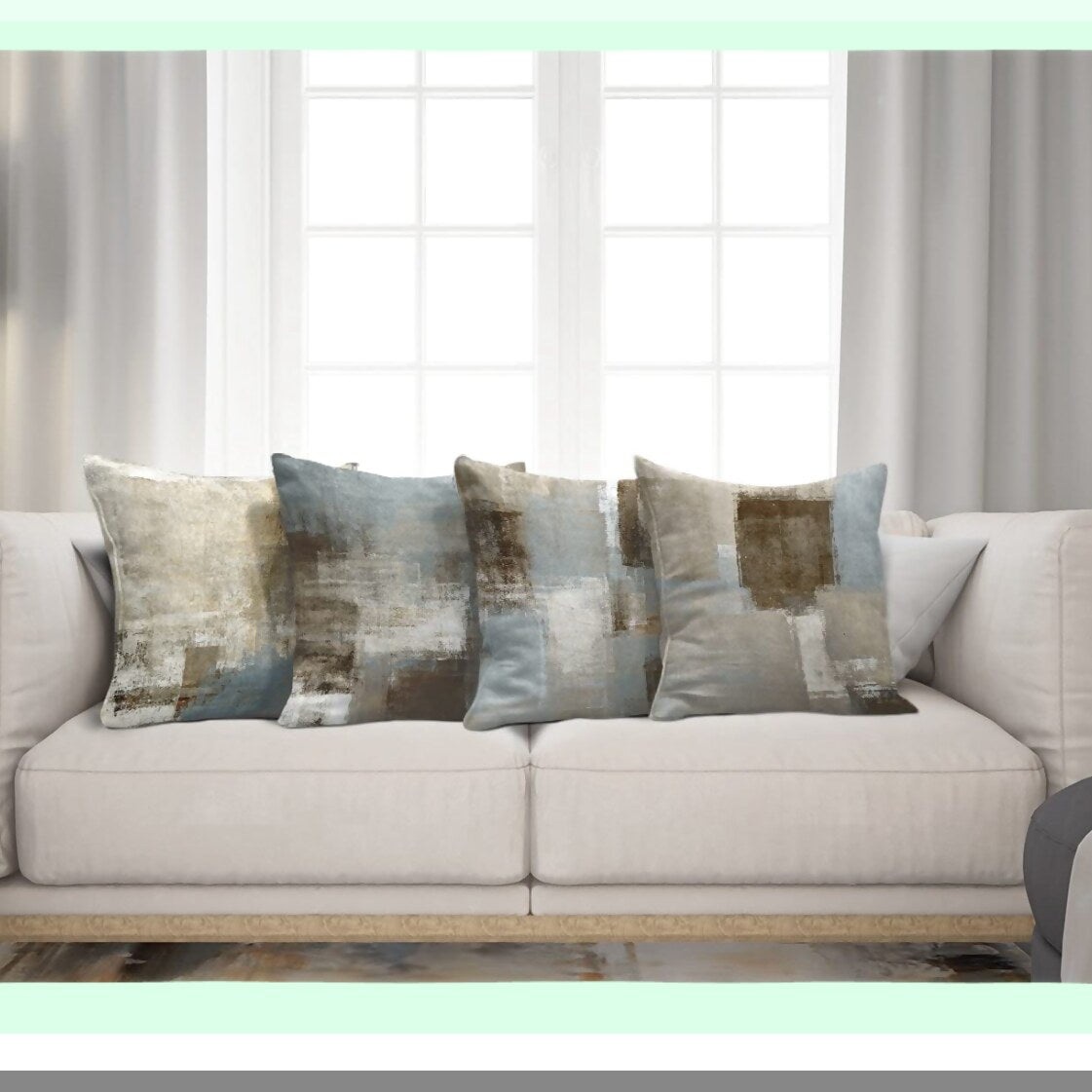 Abstract Art Decor Pillow Covers - Set of 4 Grey & Beige Modern Home Square Cushion Cases 20x20 Inches - Sofa Decorative Throw Pillowcases