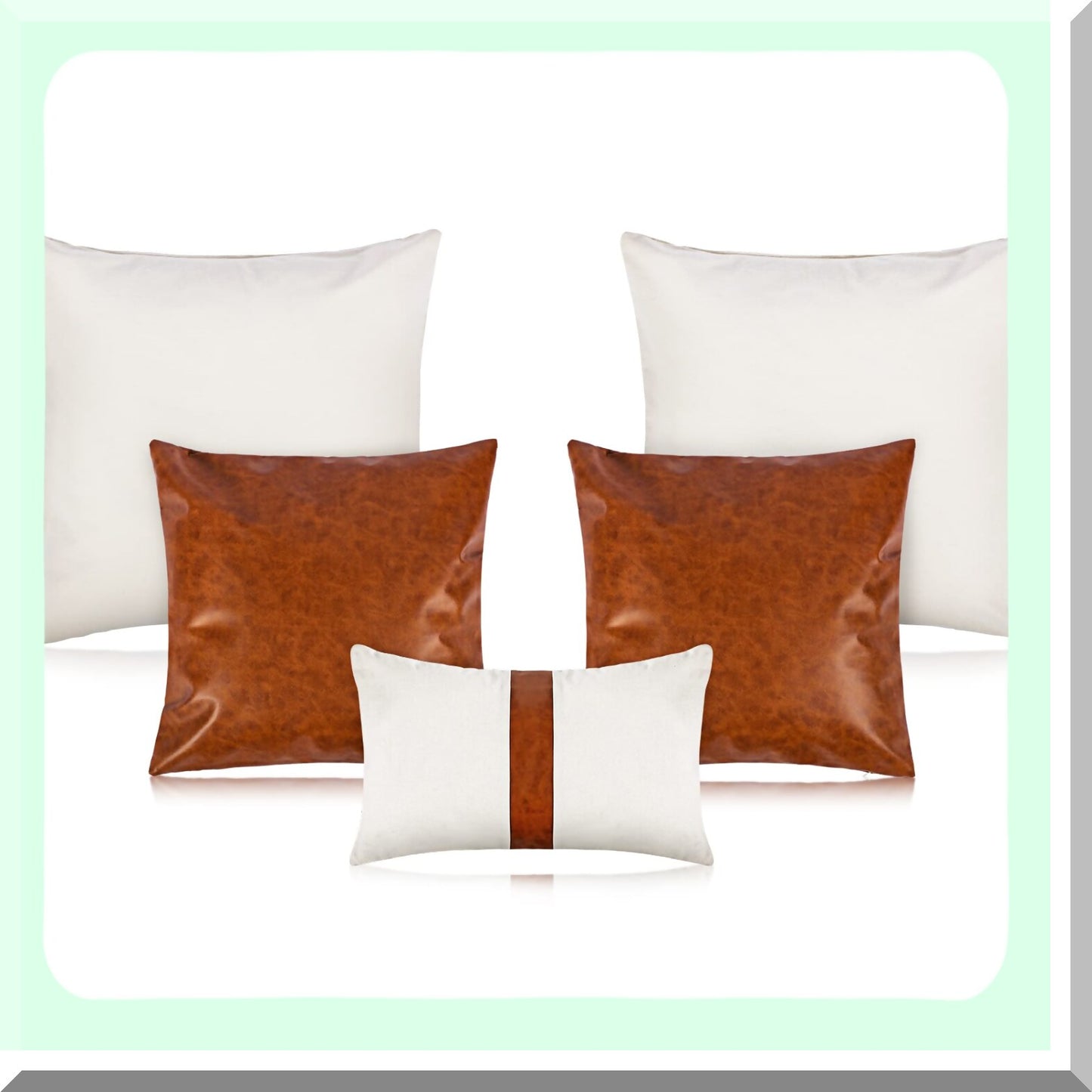 Rustic Leather Pillow Cover Set - Farmhouse Decorative Linen Throw Pillowcases - Boho Cushion Covers for Couch - Modern Living Room Accessories