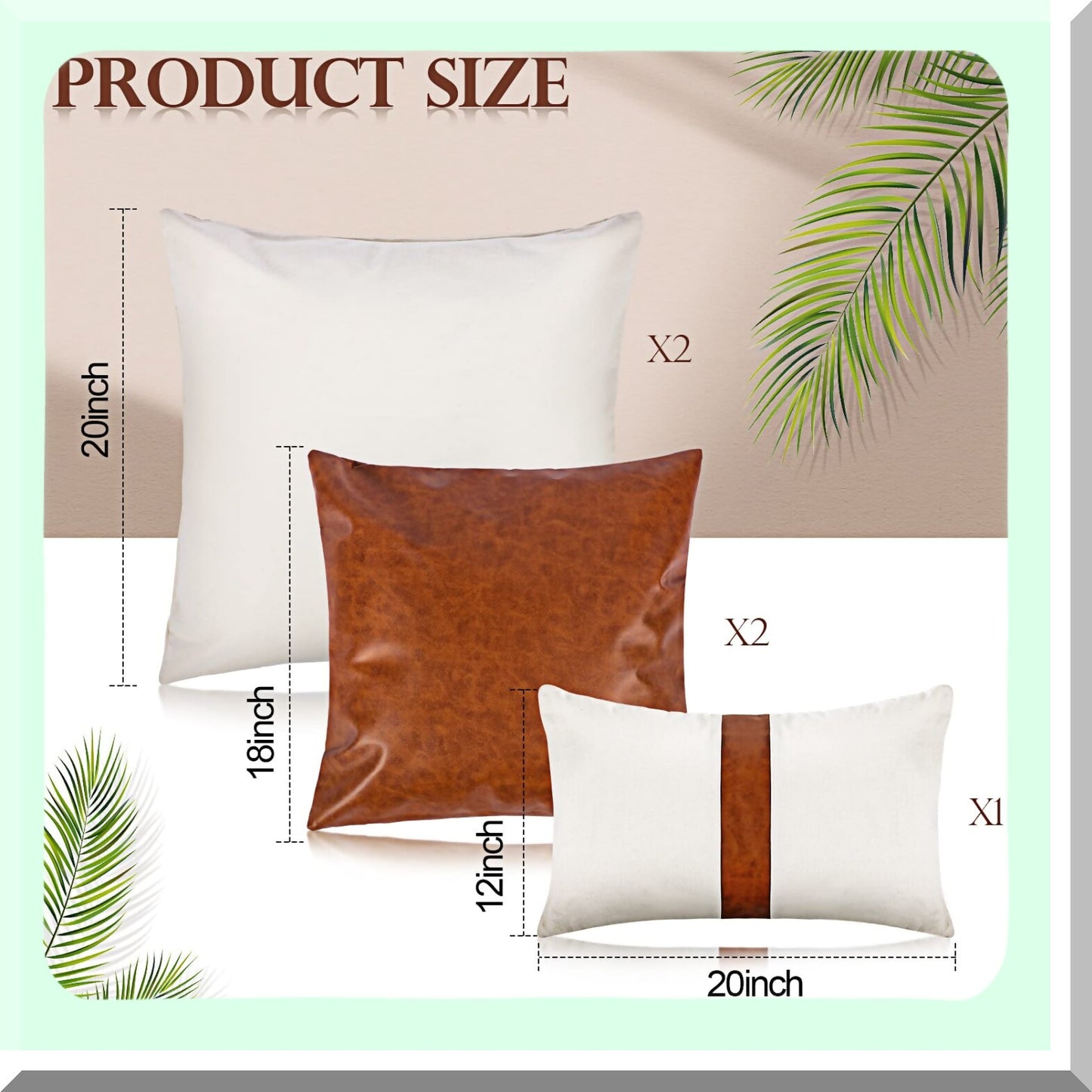 Rustic Leather Pillow Cover Set - Farmhouse Decorative Linen Throw Pillowcases - Boho Cushion Covers for Couch - Modern Living Room Accessories