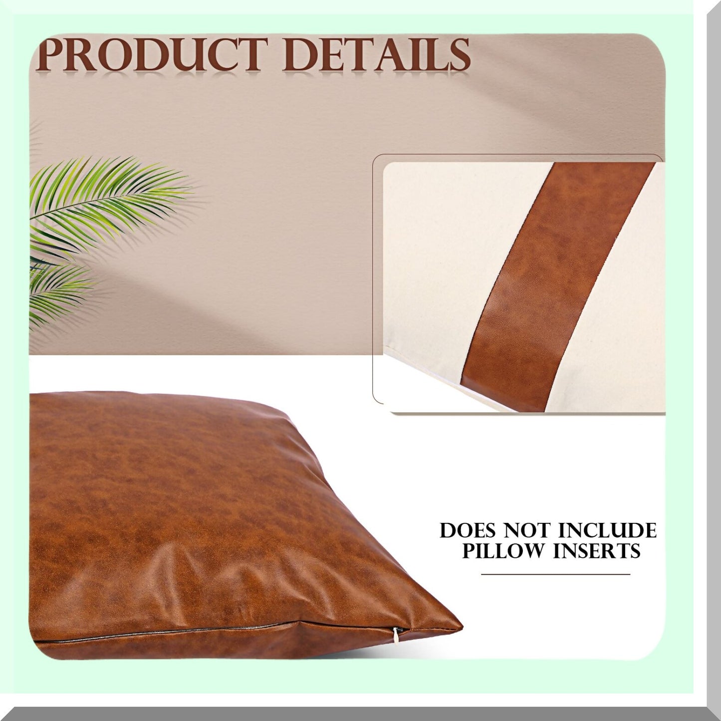 Rustic Leather Pillow Cover Set - Farmhouse Decorative Linen Throw Pillowcases - Boho Cushion Covers for Couch - Modern Living Room Accessories